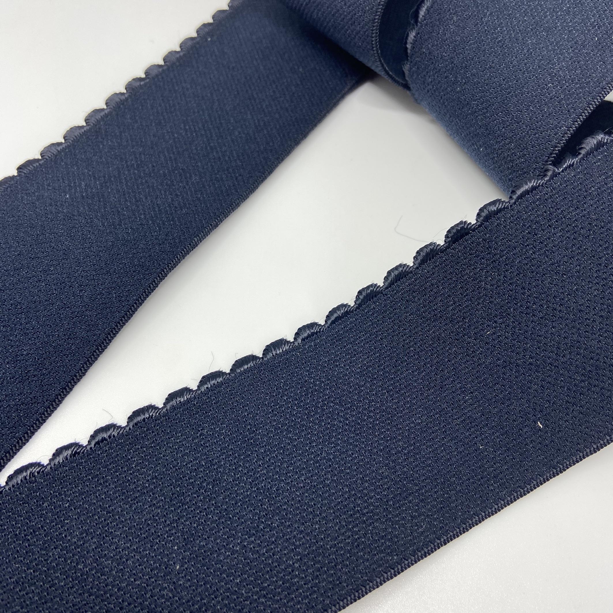 Elastic - Wide Waistband - Scallop top, Plush Backed- 47mm - Darkest NAVY  BLUE (C7018). per metre