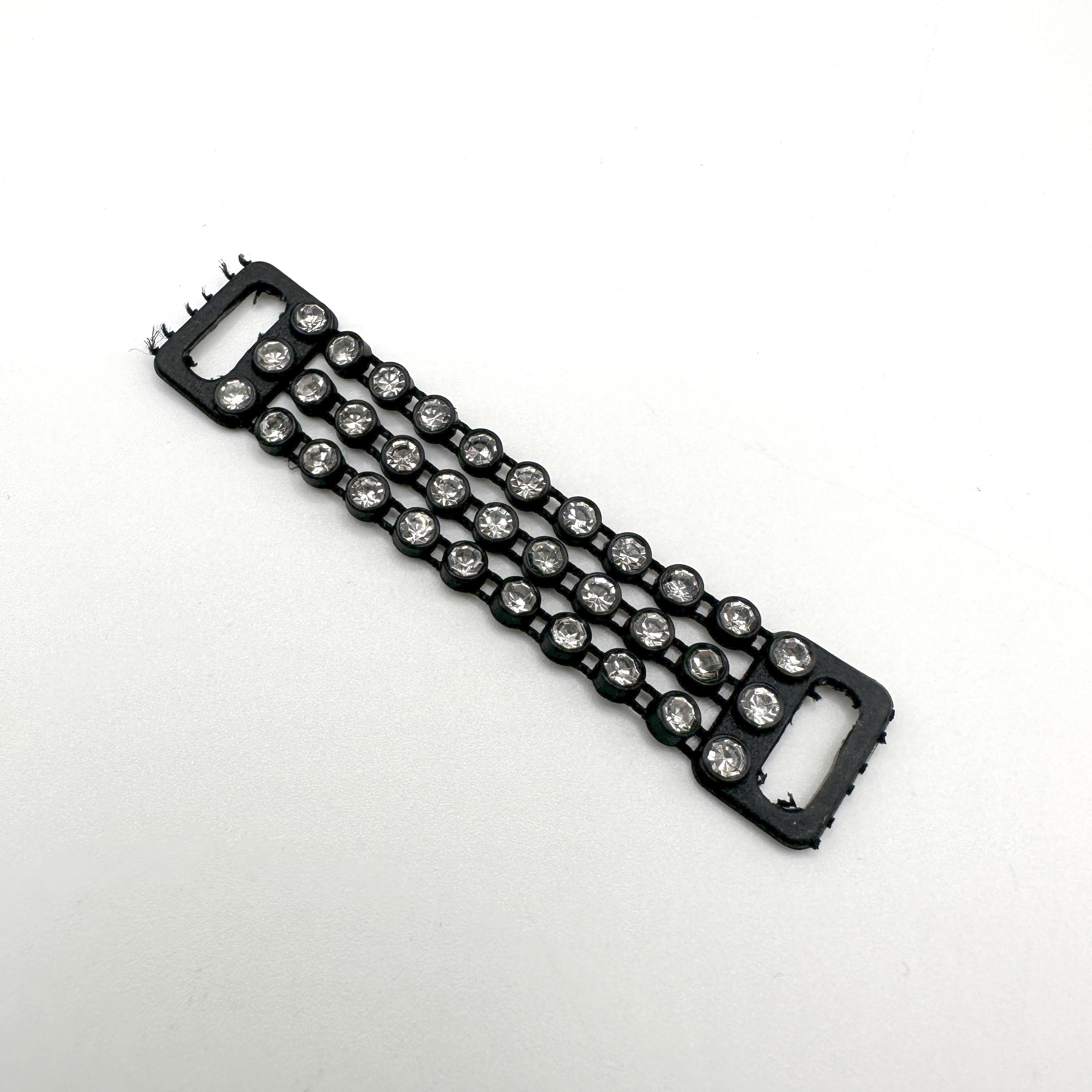 Bra Strap Trim - Sew-on Diamante - 13mm wide (3 rows) - for 10mm strap -  BLACK, each