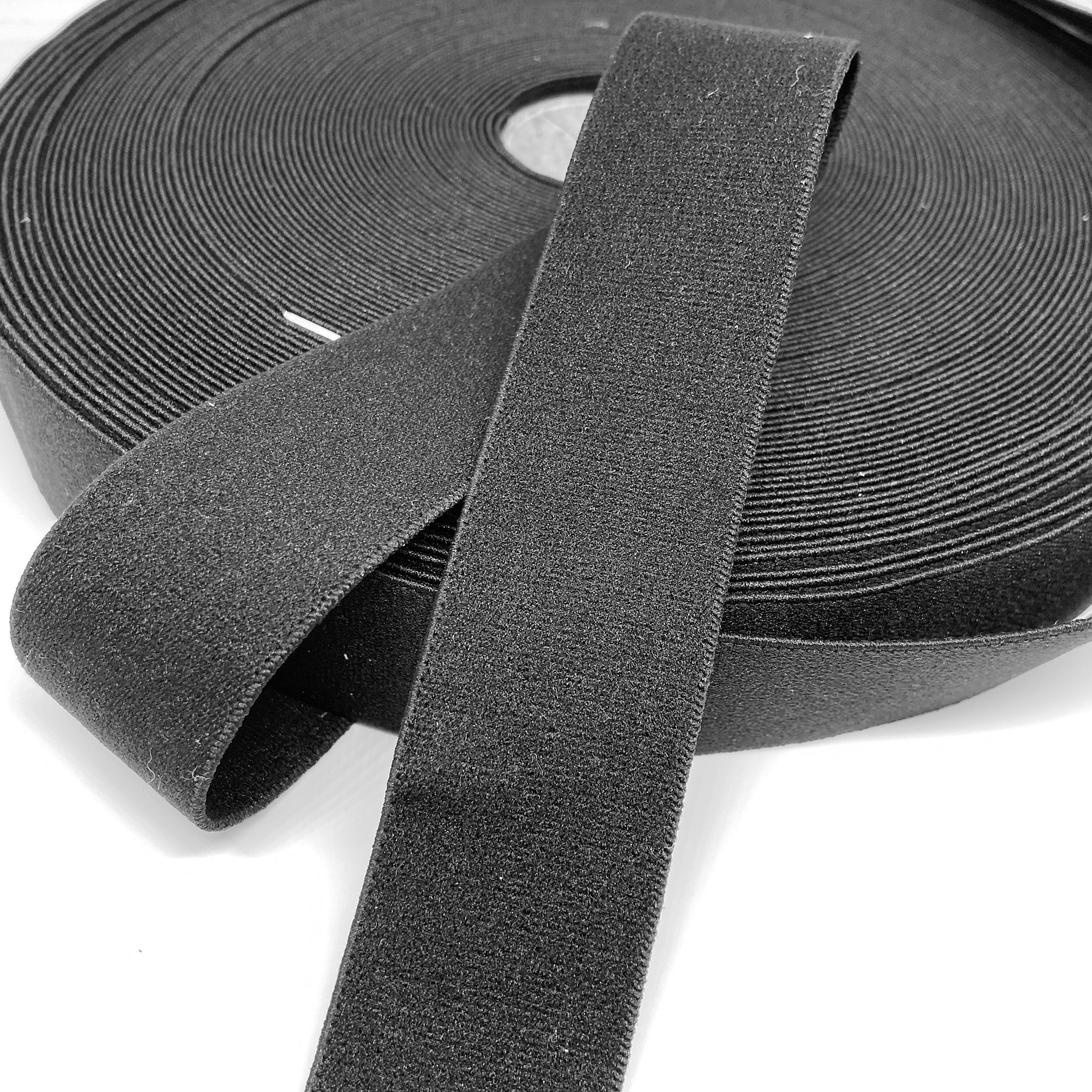 BLACK - 24mm finished width - () - Y-Foldover Binding Elastic - Smooth Matt face  Plush Back