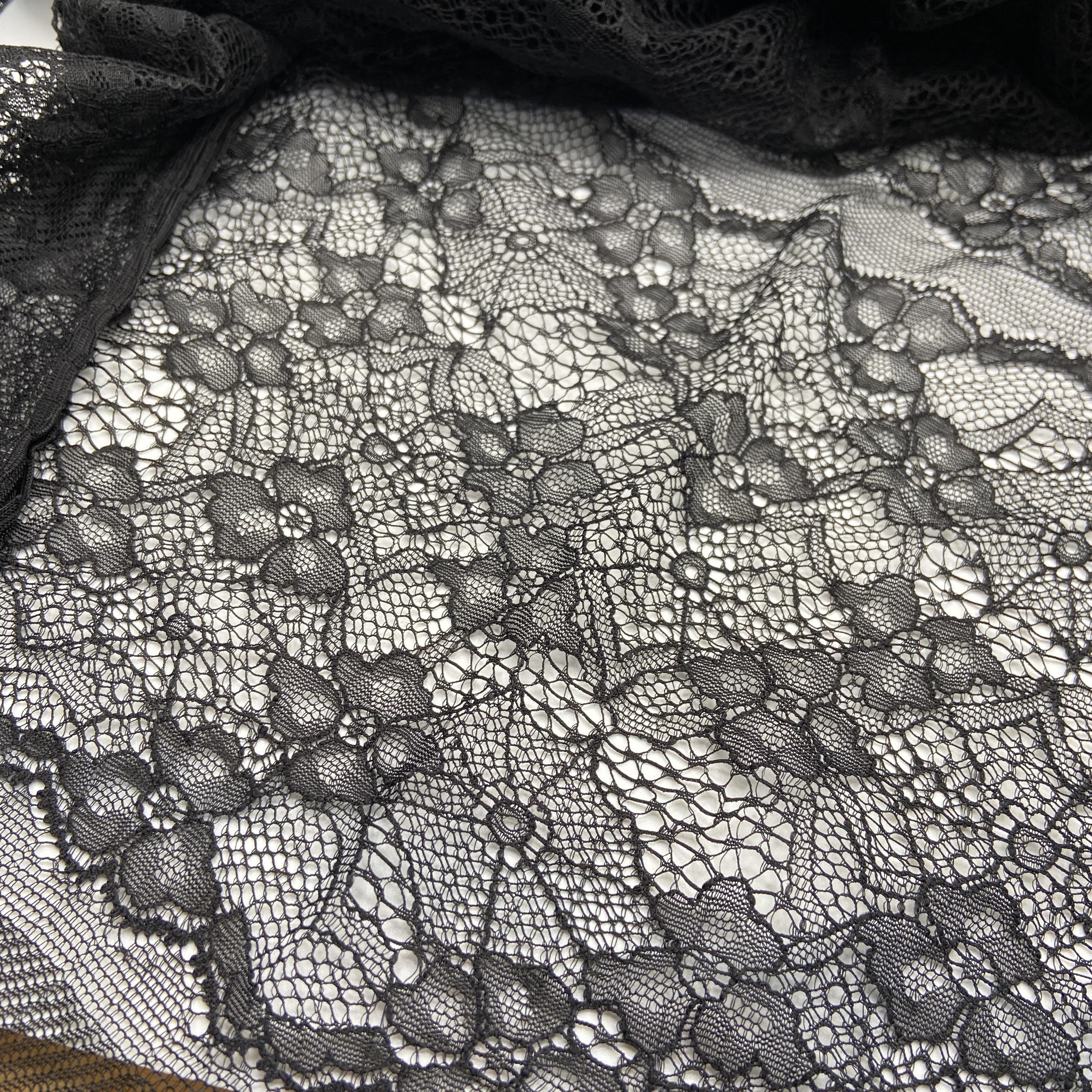 Lace - Rigid (non-stretch) - wide - Twin Galloon - 16cm - Floral - BLACK,  per 1.5 metre length