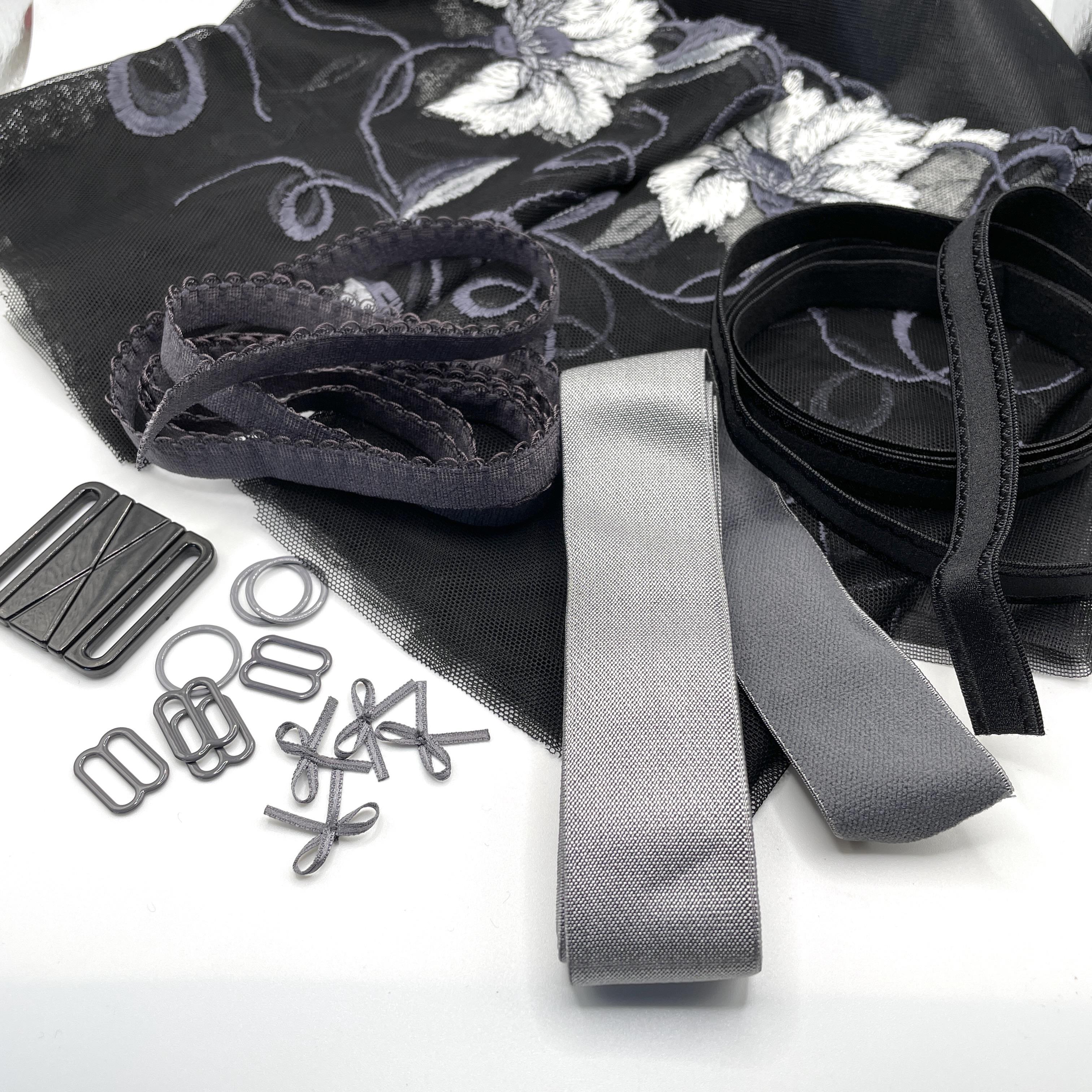 Kit - CHARCOAL, STRETCH SATIN - Regular - Underwired - BRA & BOXER SHORTS  (KS2489), each