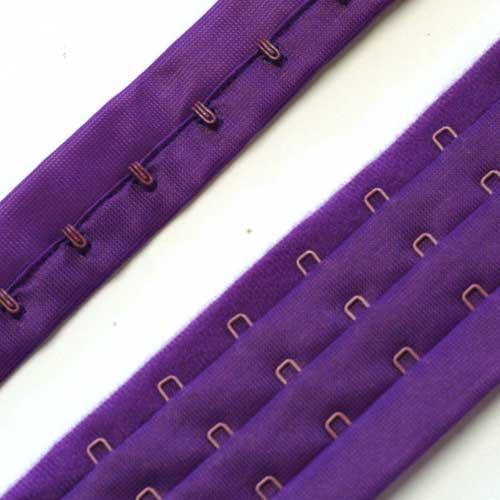 Bra Hook and Eye Tape - Plush Back - (3 adjust) Triple - 19mm PLUM  (purple), per metre (both sides)