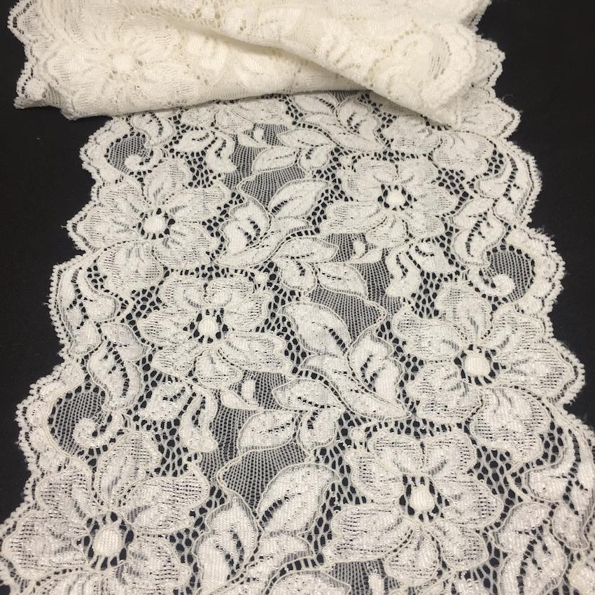 Lace - stretch - wide - Twin Galloon - 16cm - English - Delicate Corded -  IVORY (Light Cream), per 1.8 metre length