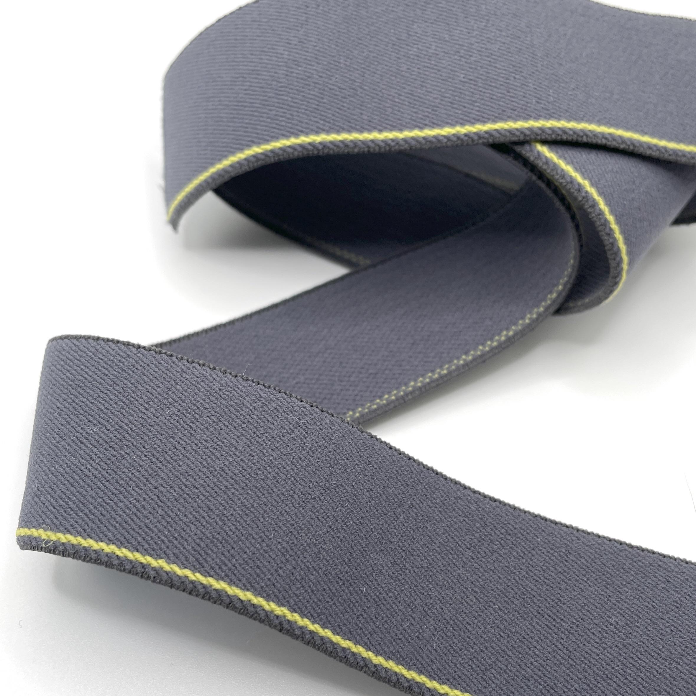GREY/YELLOW - Sports Elastic - Wide Bra Plush /Waistband 30mm wide - Plush  face and back, per 75cm length