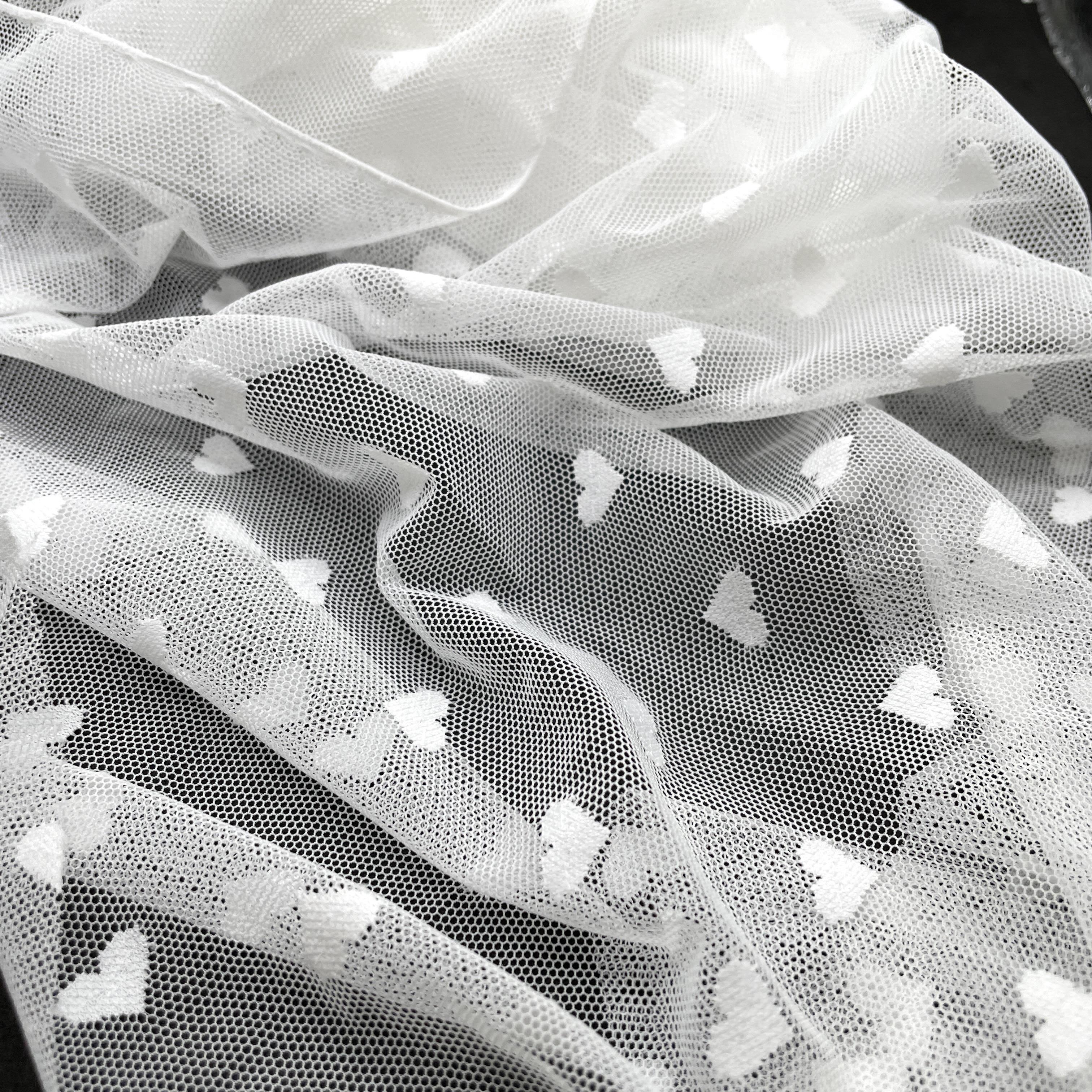 Fabric - Bra/Lingerie Making - Powernet - 65gsm Light - WHITE heart mesh,  150cm x 60cm, per piece