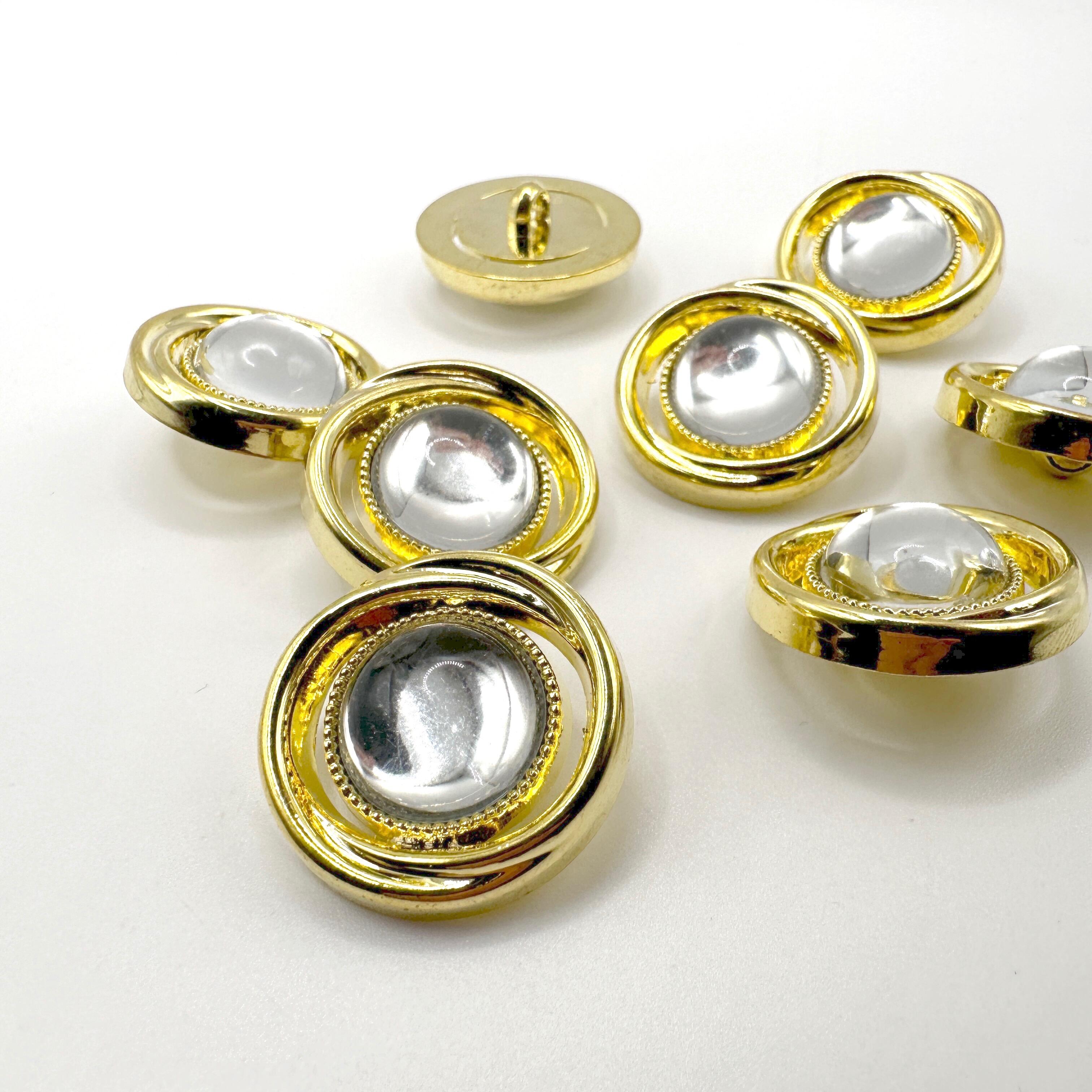 Button With Shank Gold Plastic Base With Dome Centre 24mm Diameter 