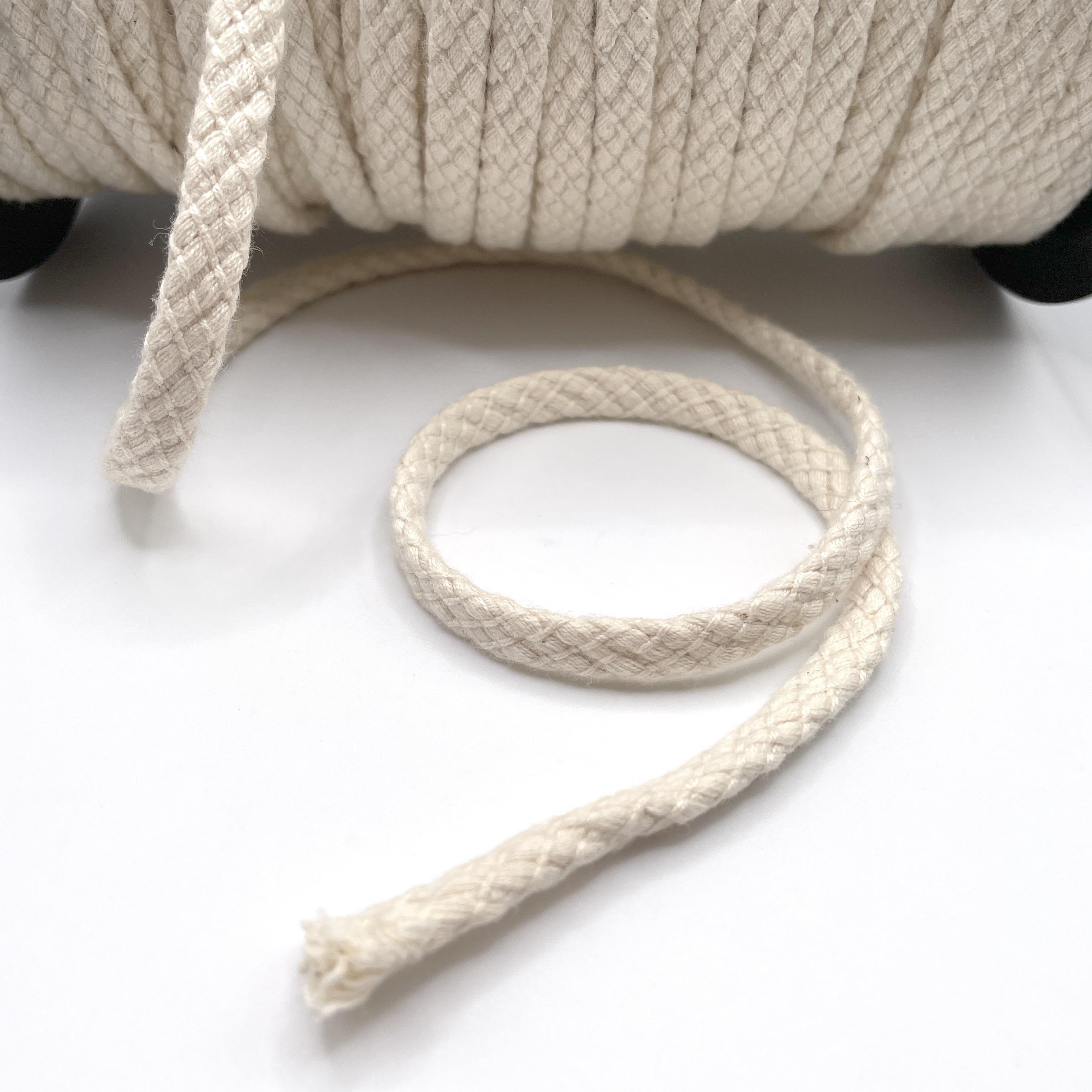 Drawstring Cord - For Lacing/Hoodies/Joggers etc - Tubular Woven 100%  cotton - 8mm wide (3mm thick), NATURAL (Cream)