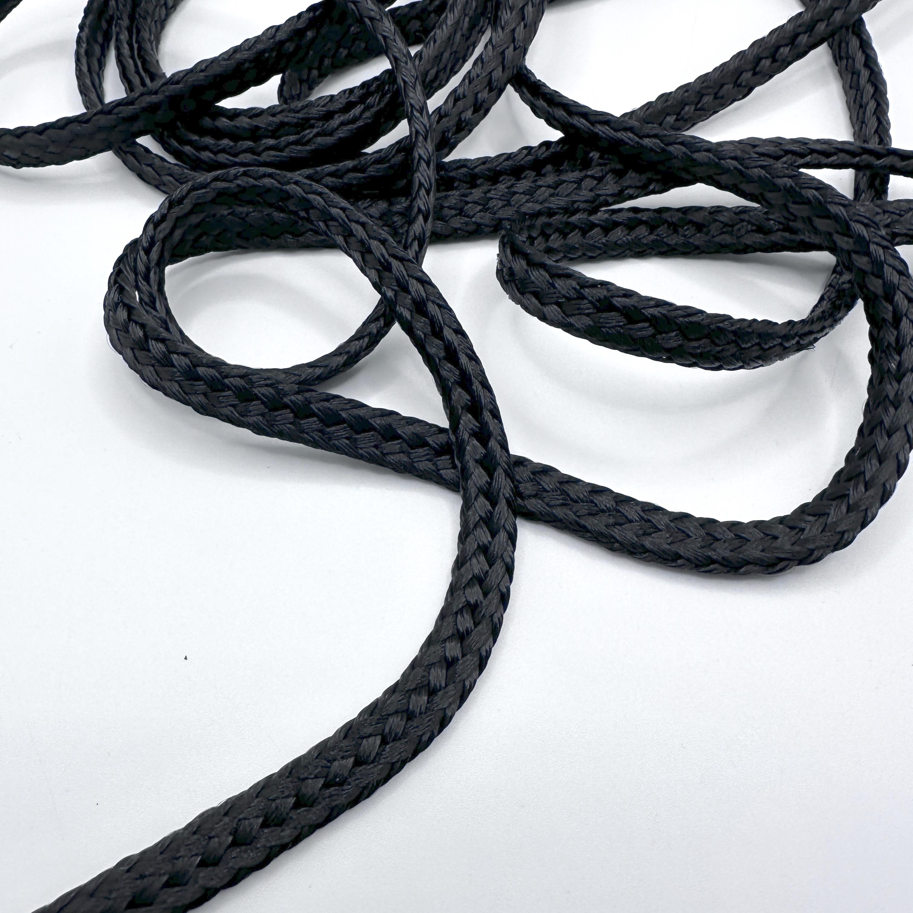 Drawstring Cord - For Lacing/Hoodies/Joggers etc - Tubular Woven 100%  polyester - 8mm wide (3mm thick), BLACK SHINE