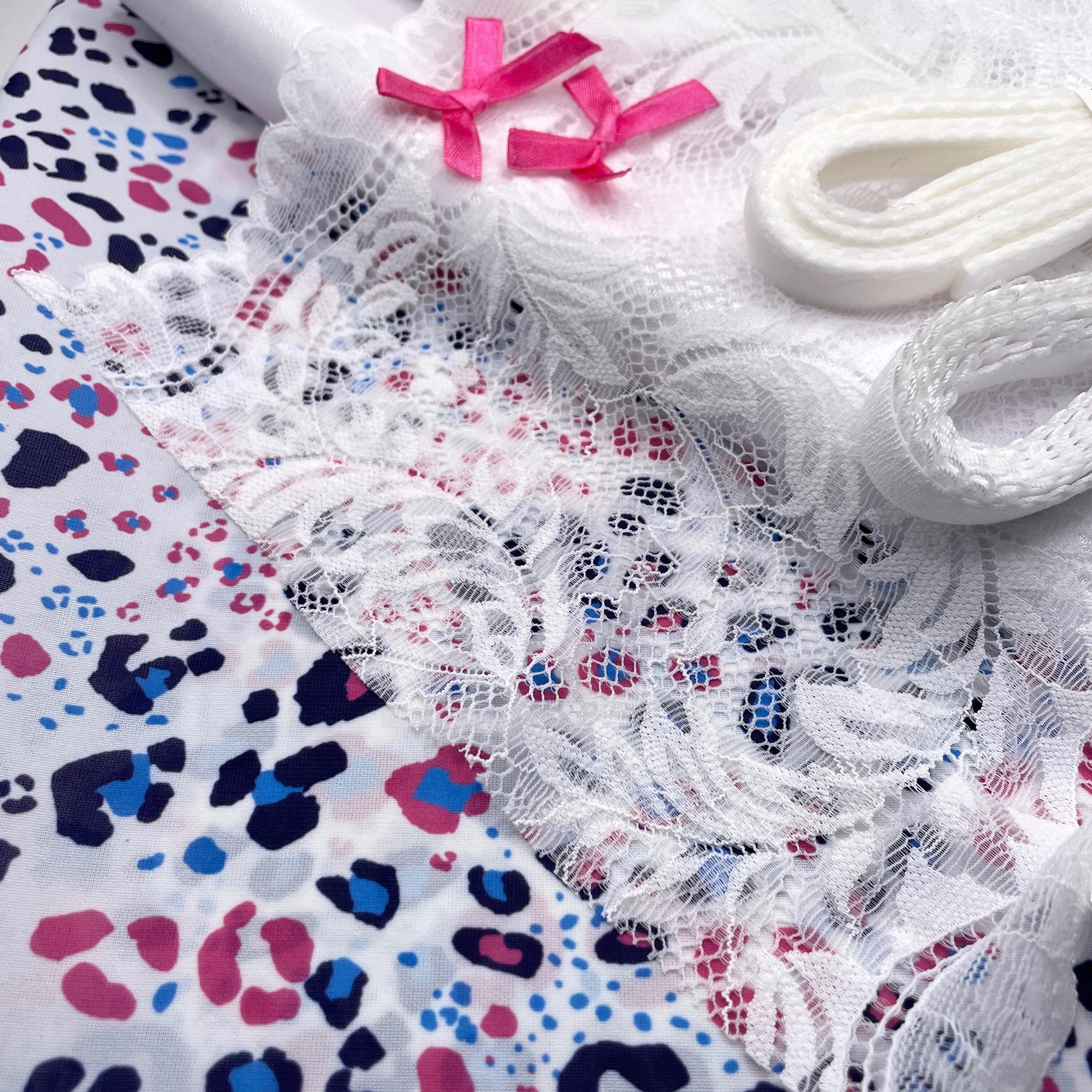 White & Neon Pink Bra Making Fabric and 10 Lace Bundled Kit