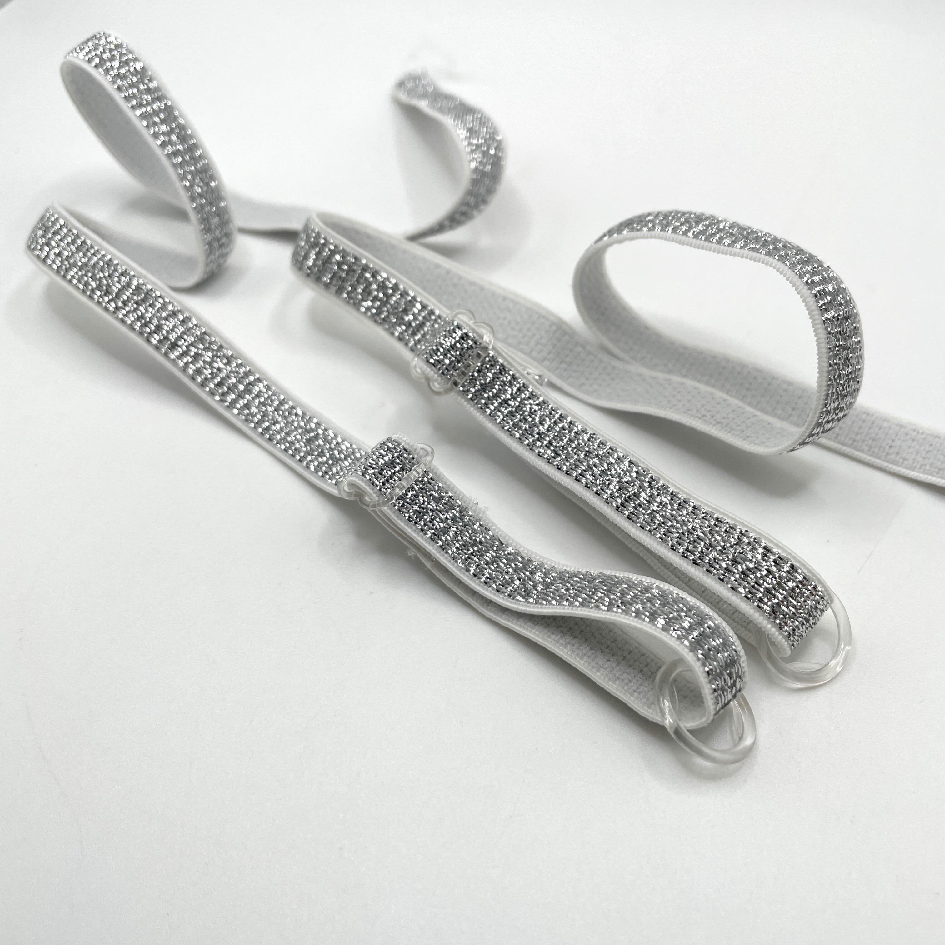 Bra Straps - Sew on - Full Length - 10mm - GLITTERY - Sparkle WHITE/SILVER,  per pair