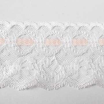 Lace - non-stretch - Straight/Scallop Edge - 68mm wide - Vintage -  IVORY/PEACH faux ribbon, per metre