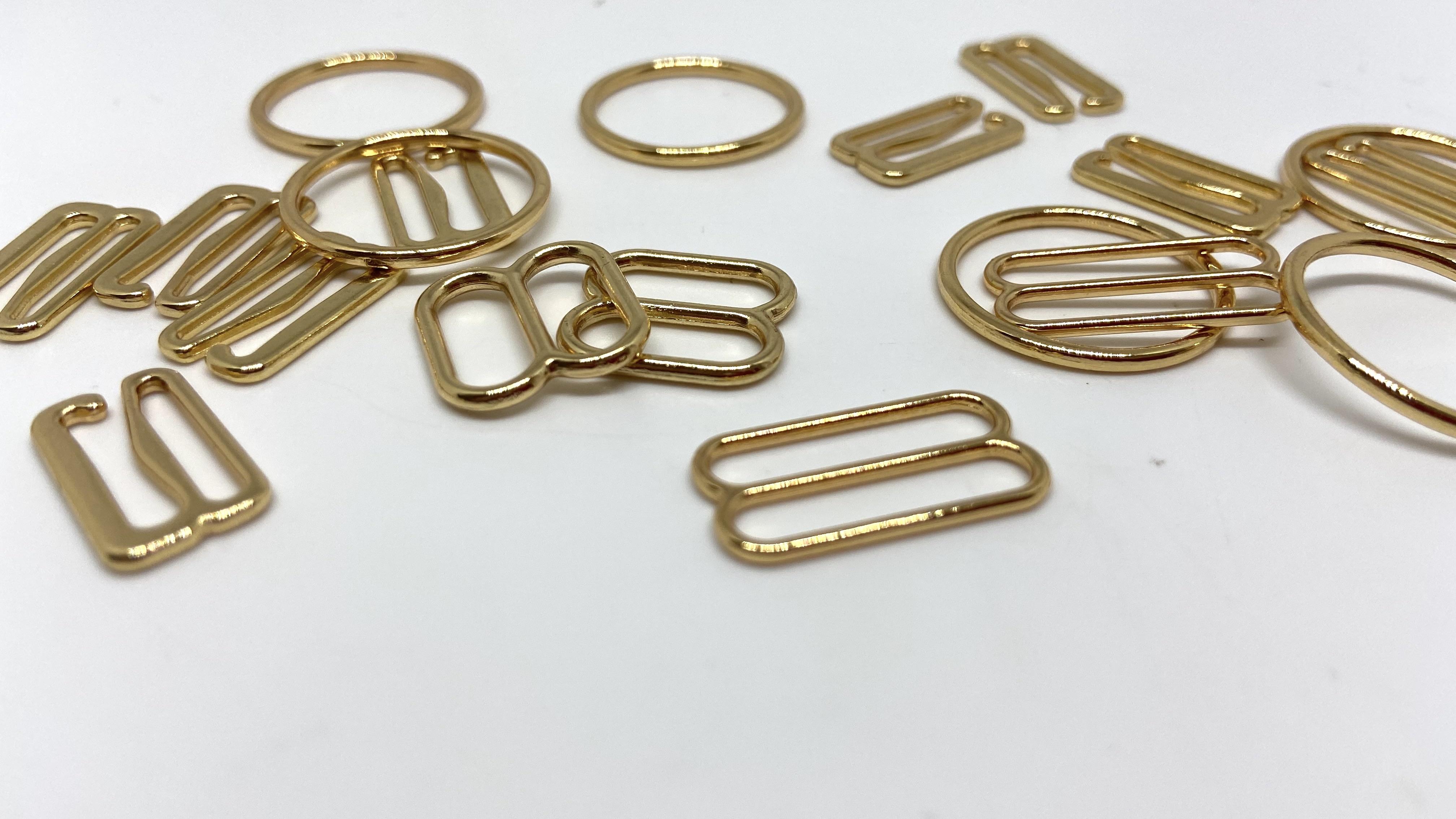 Gold shiny metal fittings for bra making
