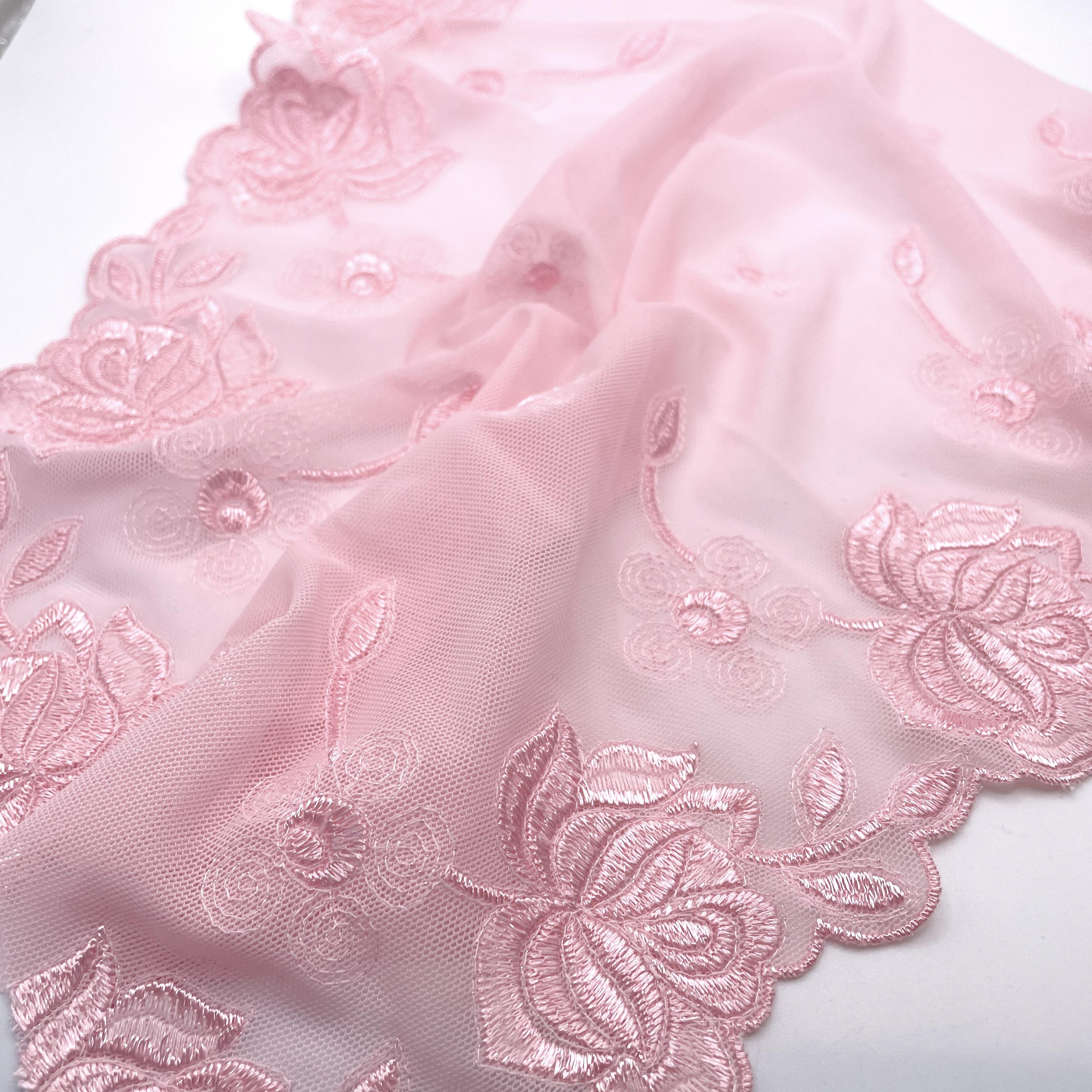 Lace Tulle - Rouen - Light PINK - Stretch - Twin Galloon - 28cm wide x ...