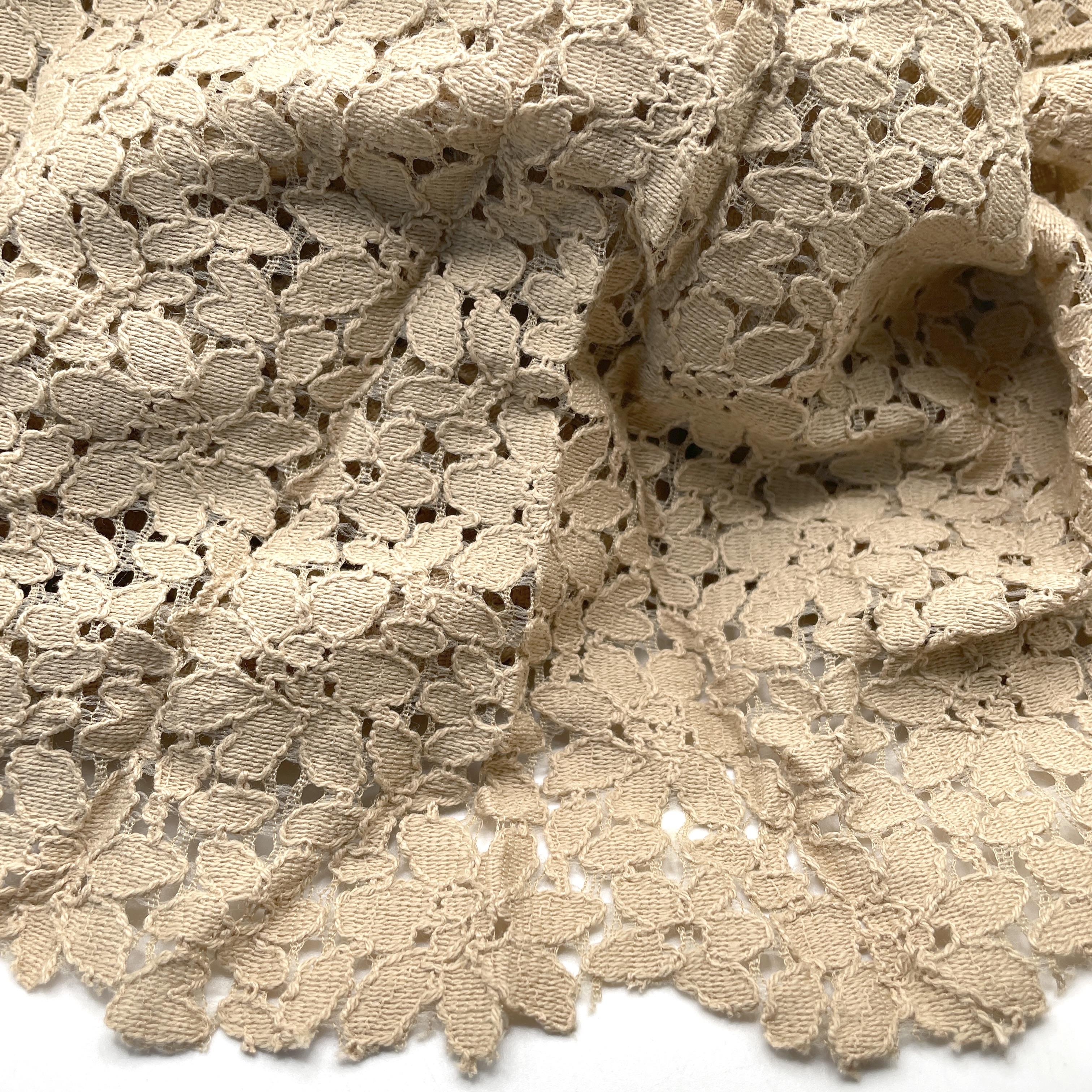 Fabric - Medium Weight - Non-Stretch 100% Cotton entredeux flower - BEIGE,  145cm wide x 1.4 metres, per piece