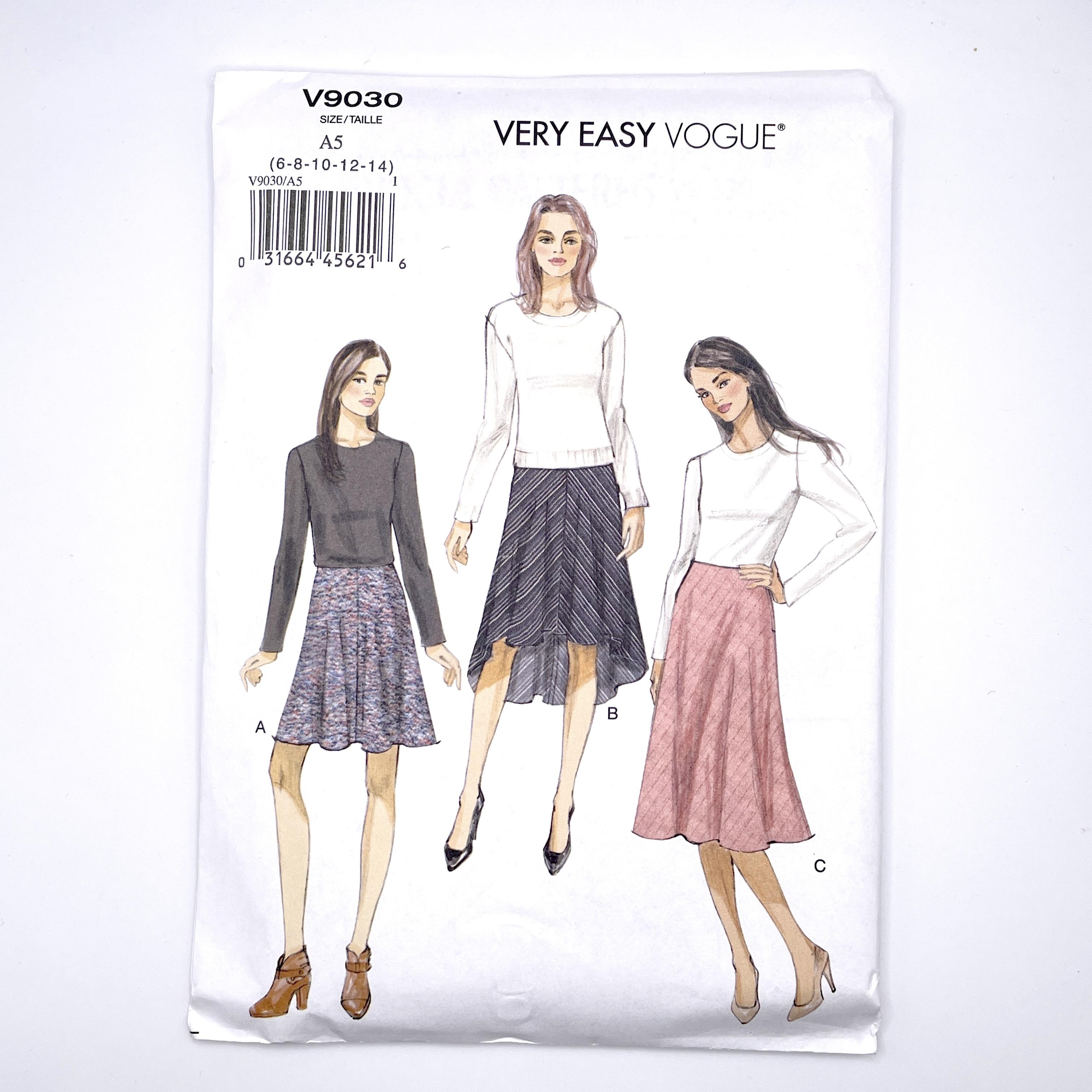 Pattern Vogue Very Easy Vogue V9030 For Stretch Fabric Misses Skirts bias cut 3 lengths styles each