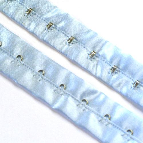 Bra Hook and Eye Tape - Satin - Single - 19mm - Light BLUE (silver  fittings), (both sides)