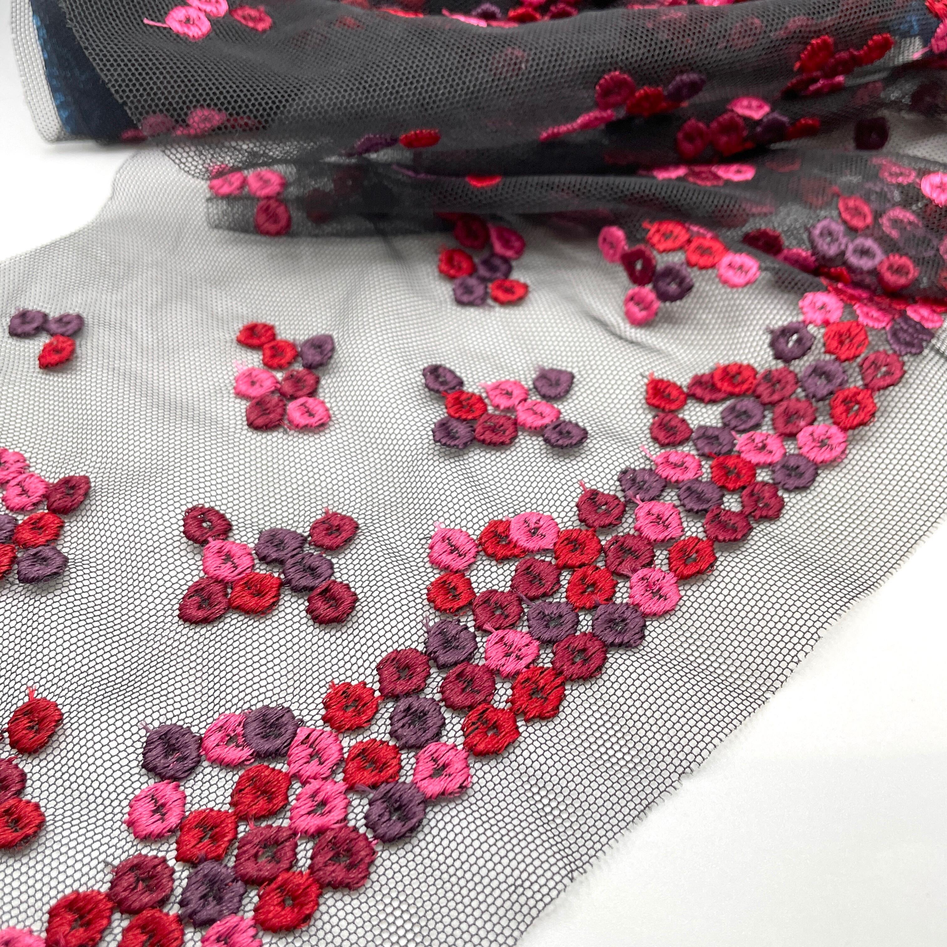BLACK Multi embroidered Allover Floral Tulle Fabric (Forster Rohner 4240R)  - Rigid (non-stretch)