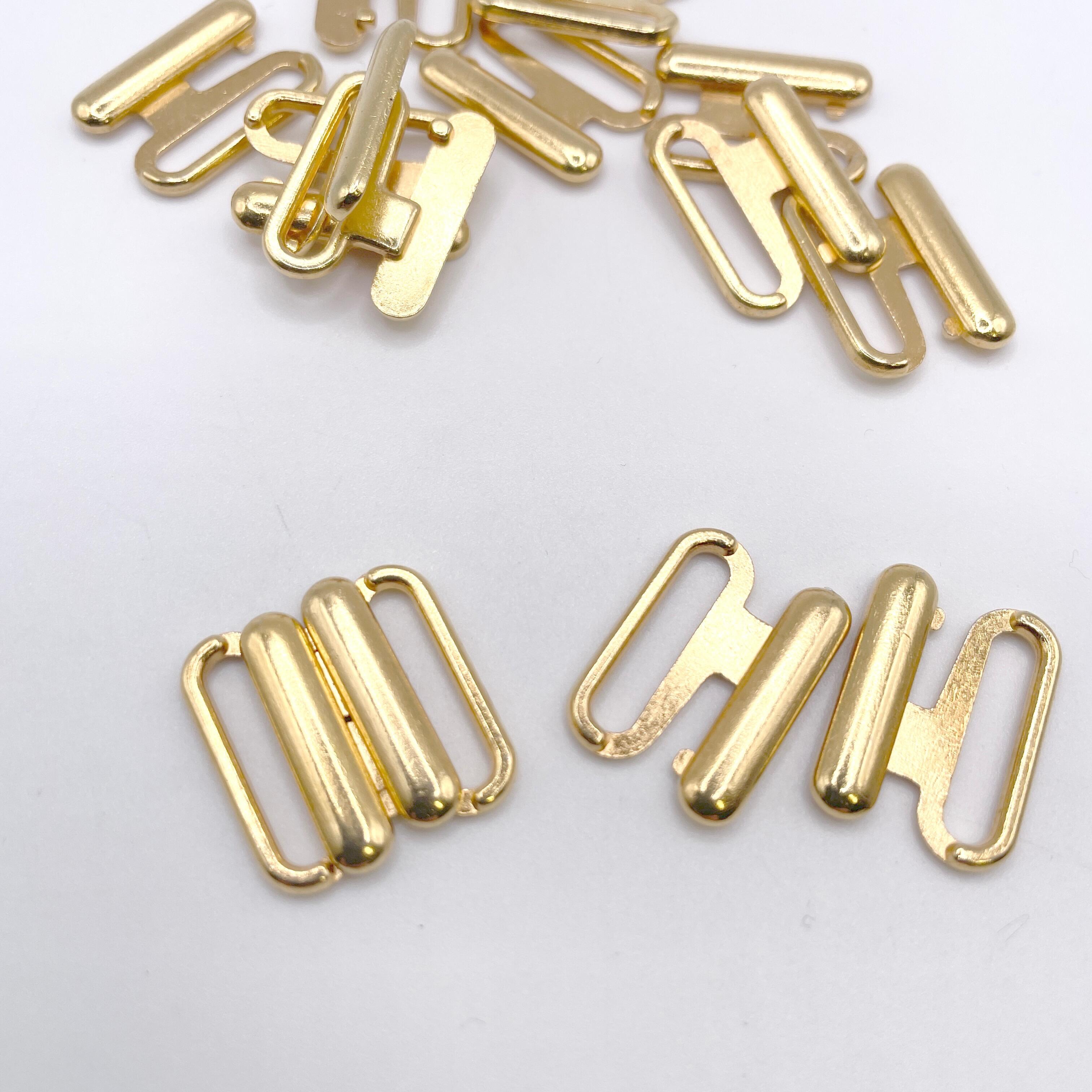 Fastener - Bikini/Sports Bra Front/Back Clip - 15mm, GOLD coloured METAL,  each