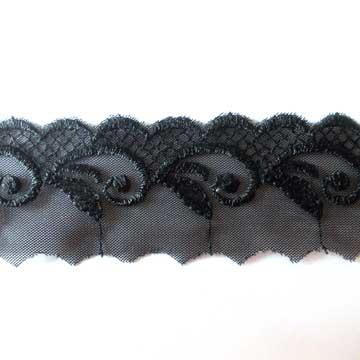 Black Floral Lace Trim - 3.5