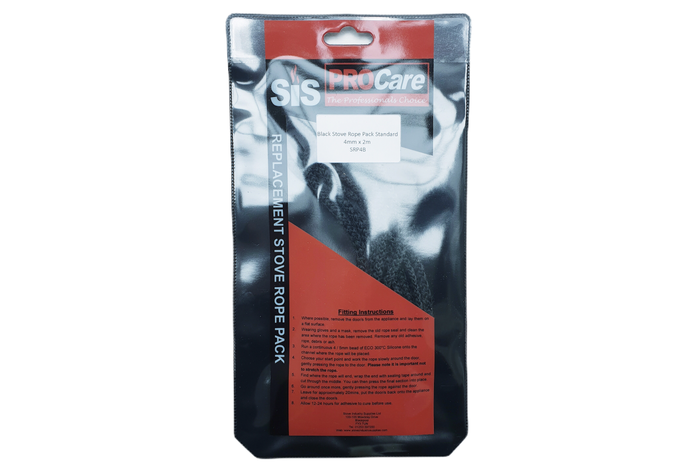 SiS Procare Black 4 milimetre x 2 metre Standard Stove Rope Pack - product code SRP4B