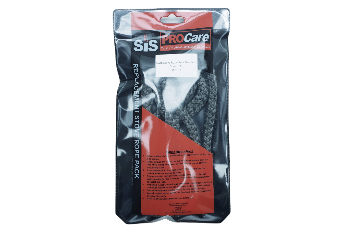 SiS Procare Black 10 milimetre x 2 metre Standard Stove Rope Pack - product code SRP10B