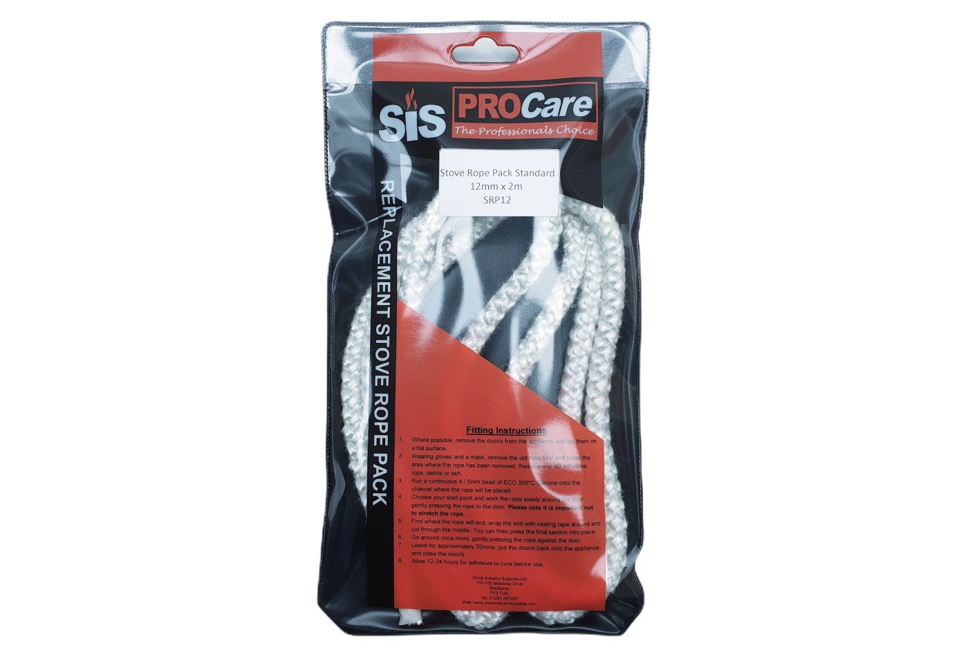 SiS Procare White 12 milimetre x 2 metre Standard Stove Rope Pack - product code SRP12
