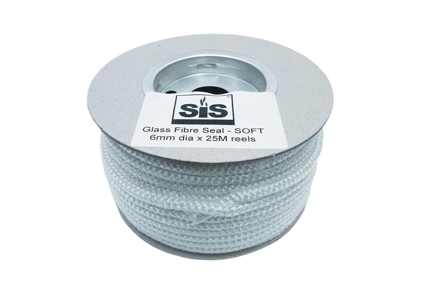 A 25 metre reel of white 6mm soft stove rope - product code RS625