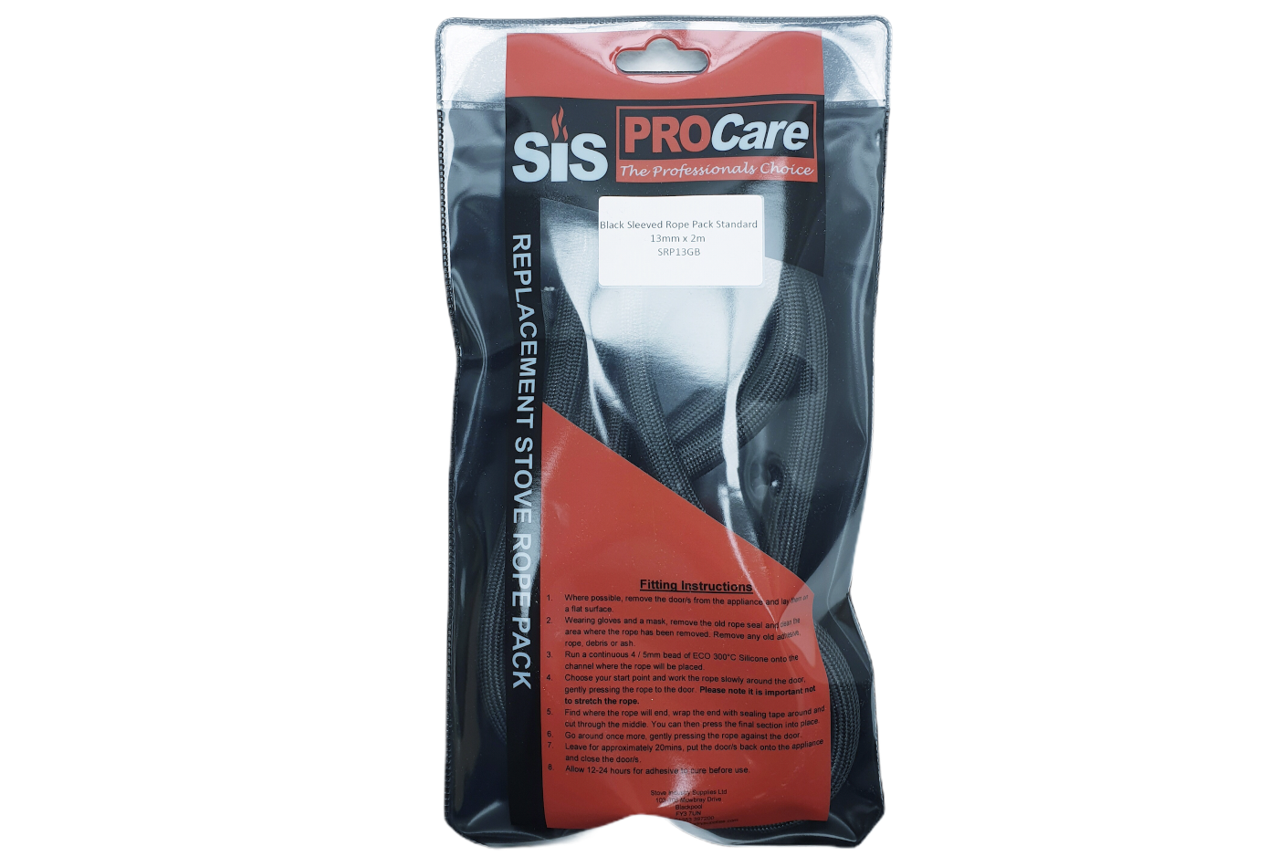 SiS Procare Black 13 milimetre x 2 metre Black Standard Sleeved Stove Rope 80 millilitre Rope Glue Pack - SRGP13GB