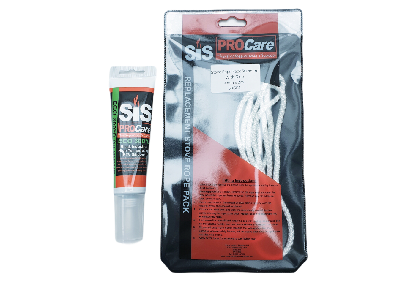 SiS Procare White 4 milimetre x 2 metre Standard Stove Rope & 80 millilitre Rope Glue Pack - product code SRGP4