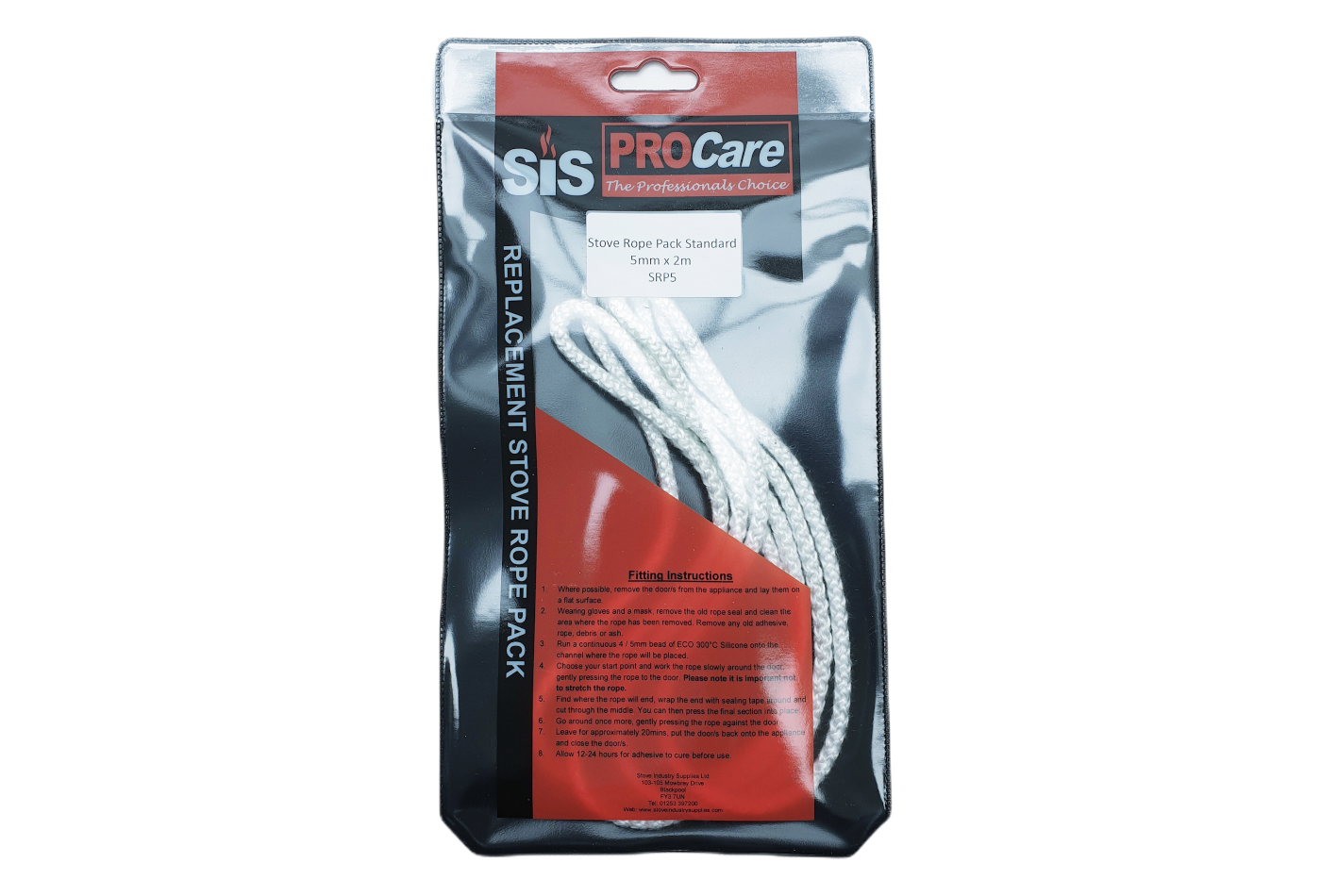 SiS Procare White 5 milimetre x 2 metre Standard Stove Rope Pack - product code SRP5