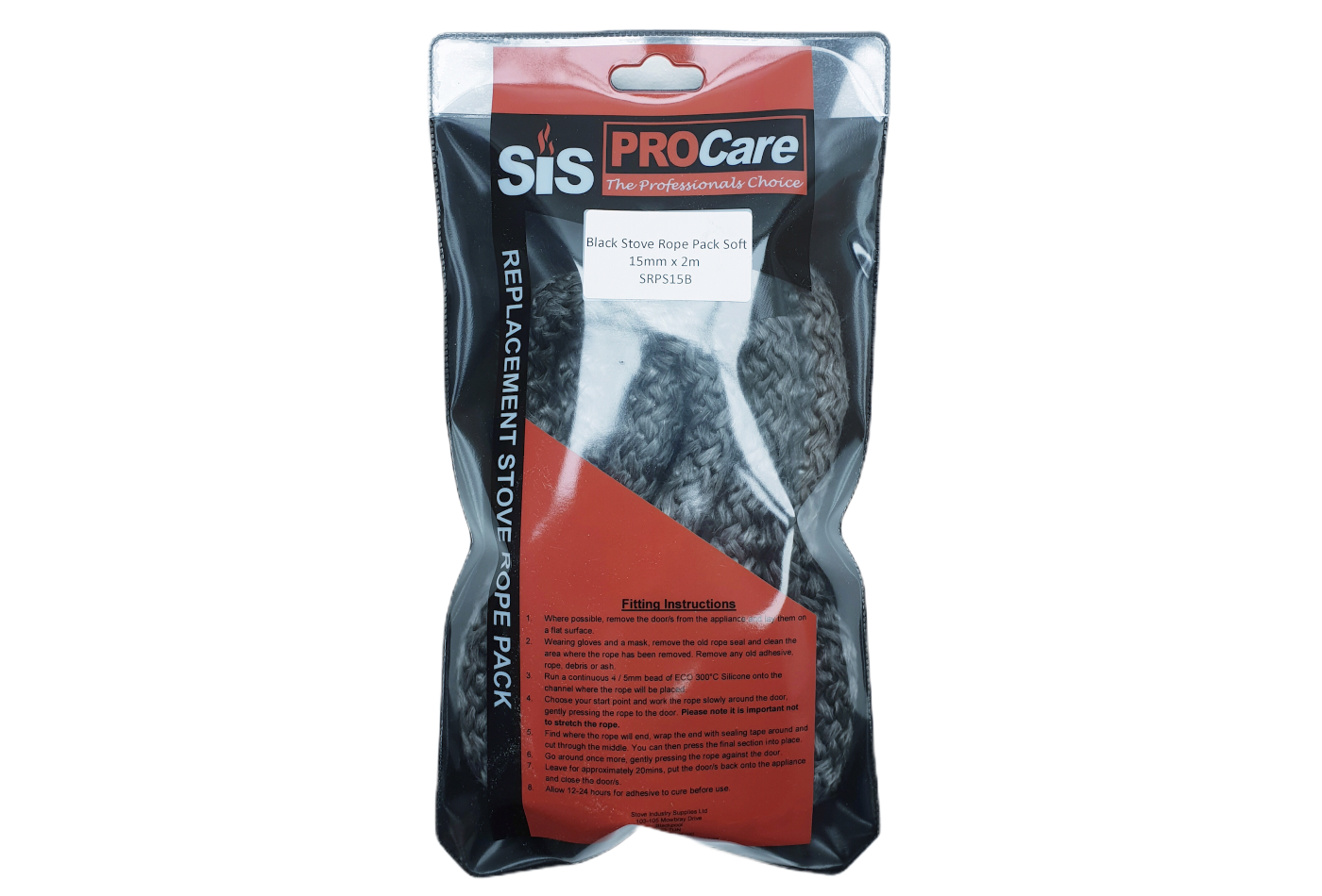 SiS Procare Black 15 milimetre x 2 metre Soft Stove Rope Pack - product code SRPS15B