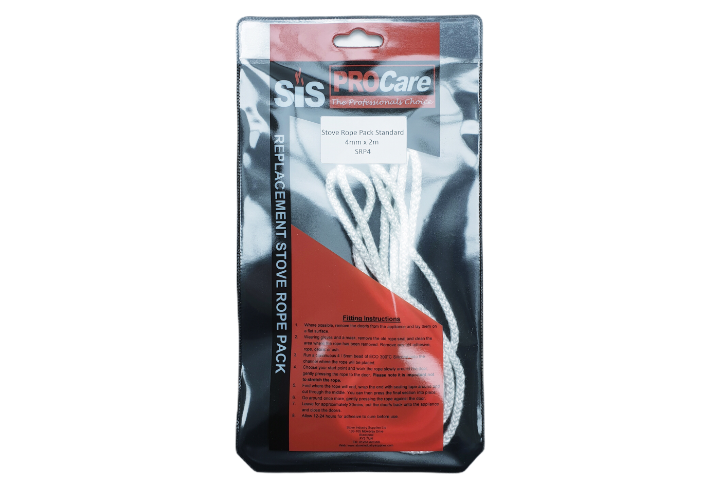 SiS Procare White 4 milimetre x 2 metre Standard Stove Rope Pack - product code SRP4