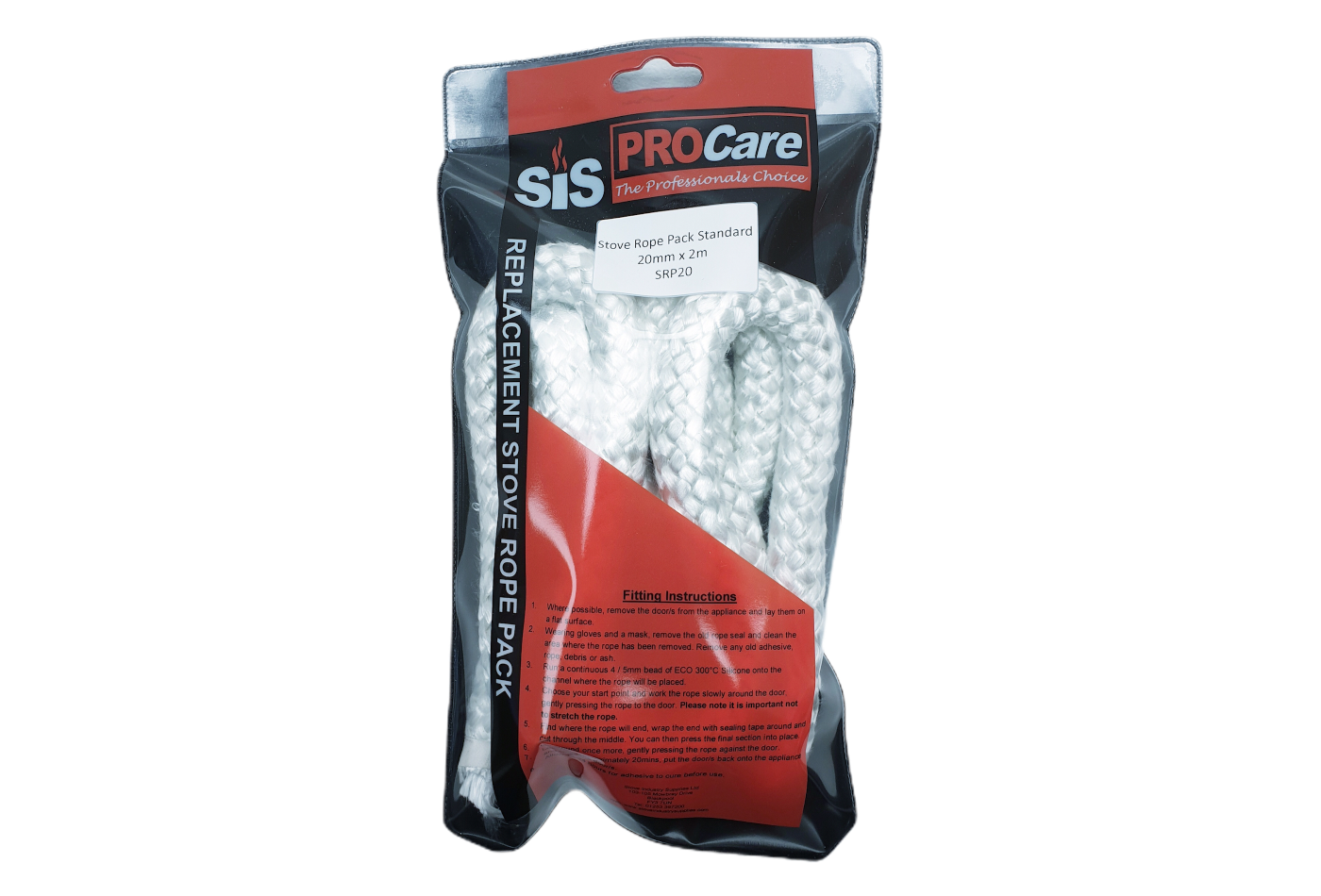 SiS Procare White 20 milimetre x 2 metre Standard Stove Rope Pack - product code SRP20