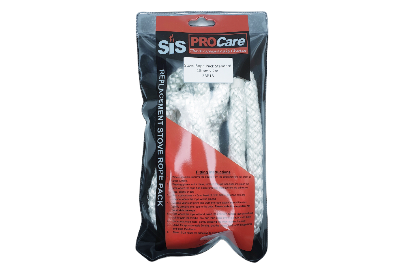 SiS Procare White 18 milimetre x 2 metre Standard Stove Rope Pack - product code SRP18
