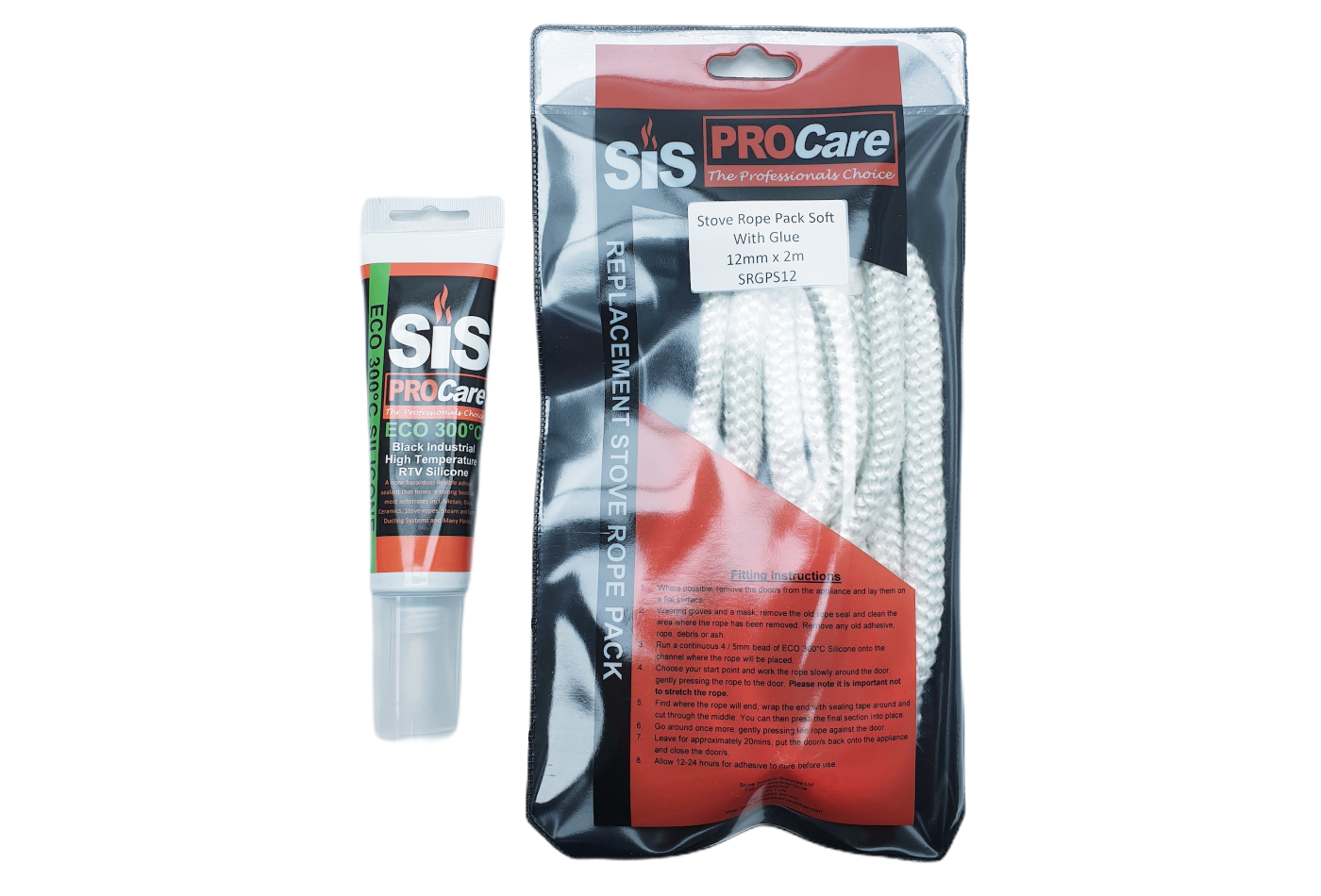 SiS Procare White 12 milimetre x 2 metre Soft Stove Rope & 80 millilitre Rope Glue Pack - product code SRGPS12
