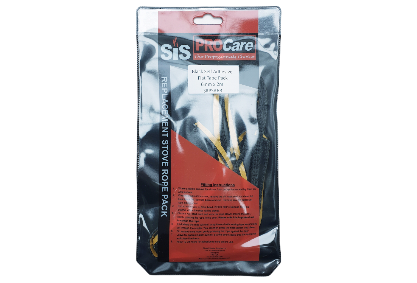SiS Procare Black 6 milimetre x 2 metre Black Self Adhesive Flat Rope Tape Pack