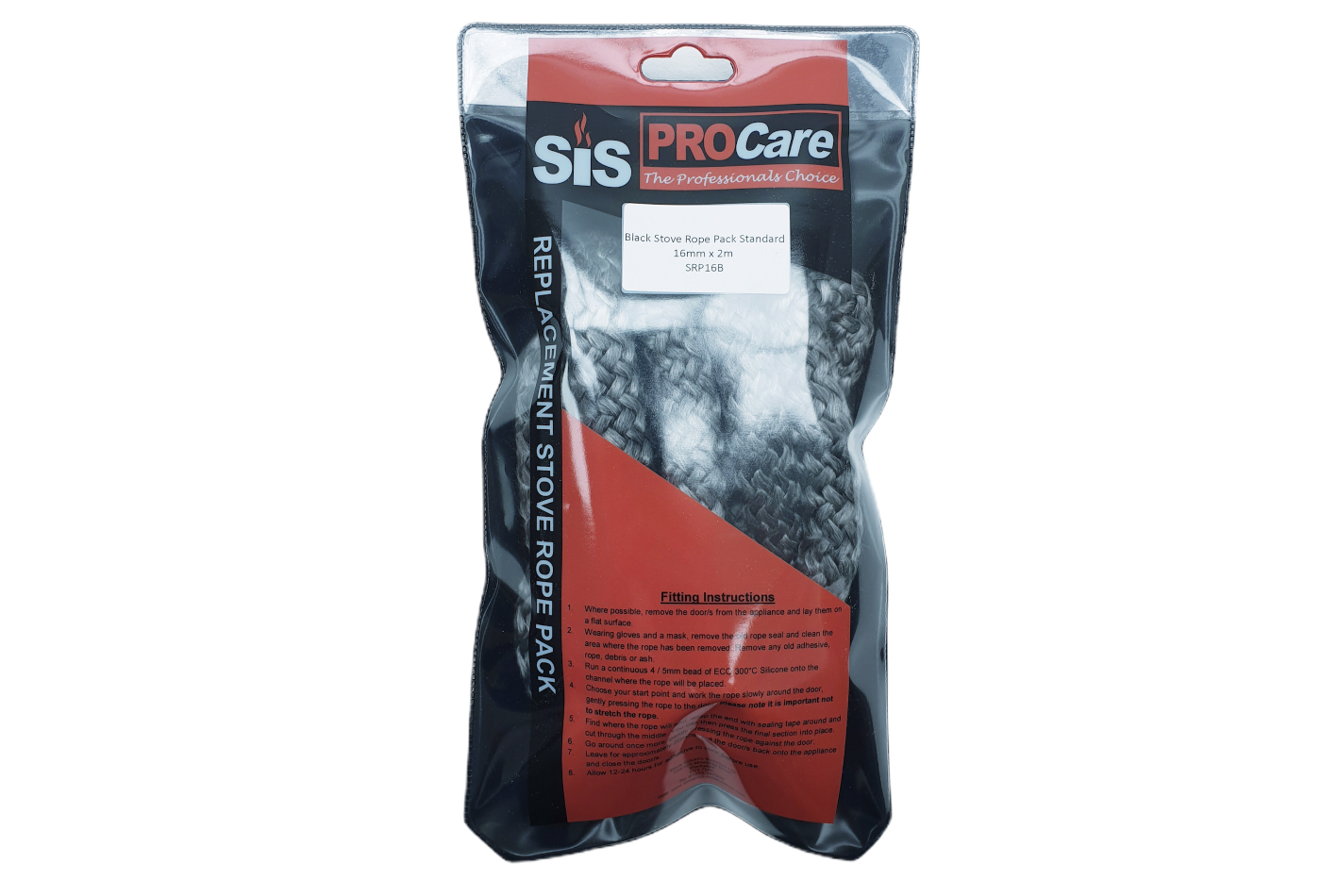 SiS Procare Black 16 milimetre x 2 metre Standard Stove Rope Pack - product code SRP16B