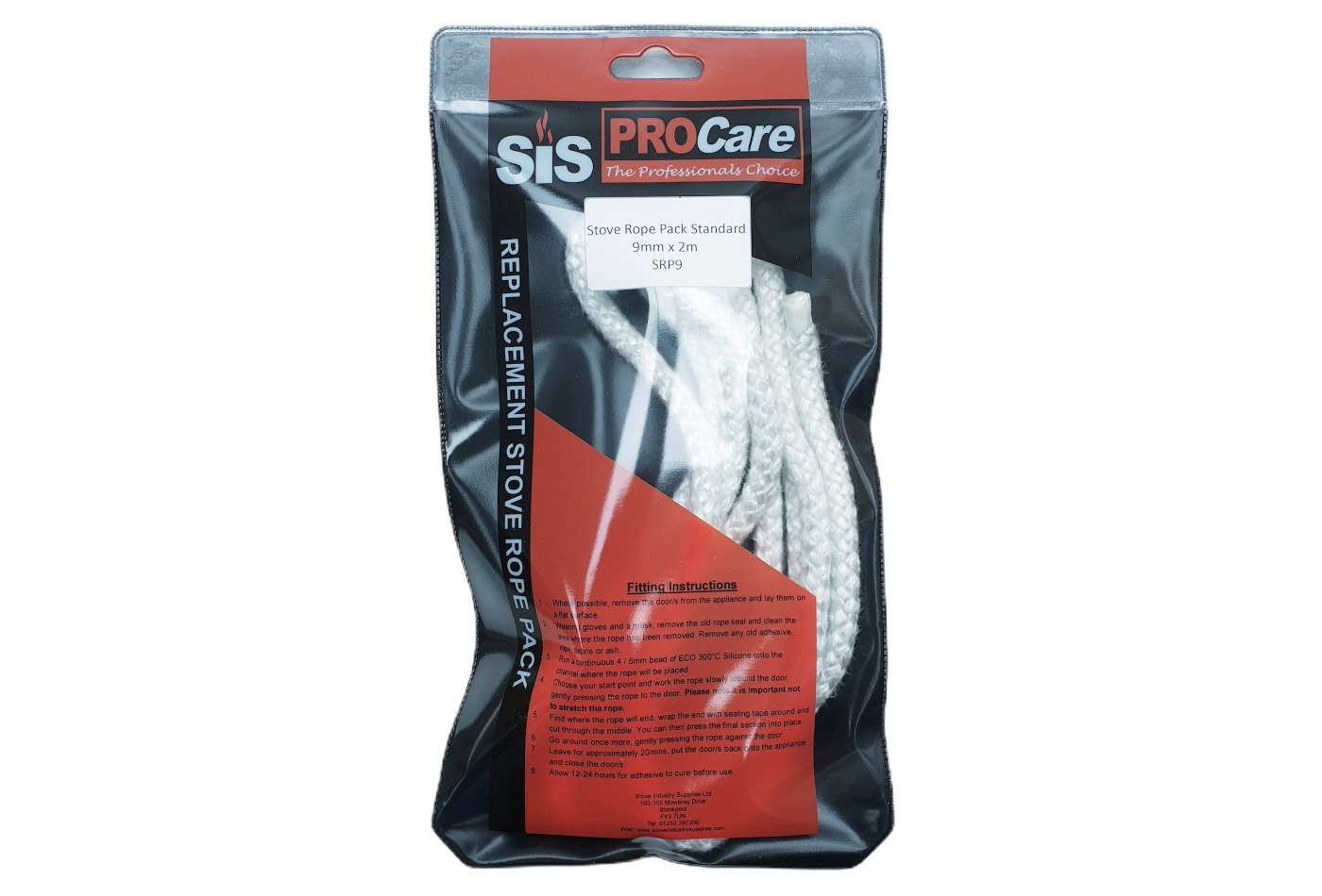 SiS Procare White 9 milimetre x 2 metre Standard Stove Rope Pack - product code SRP9