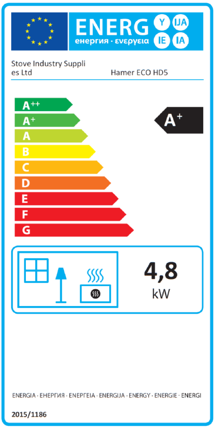 Hamer Eco HD5 Stove A+ Energy Rating Label