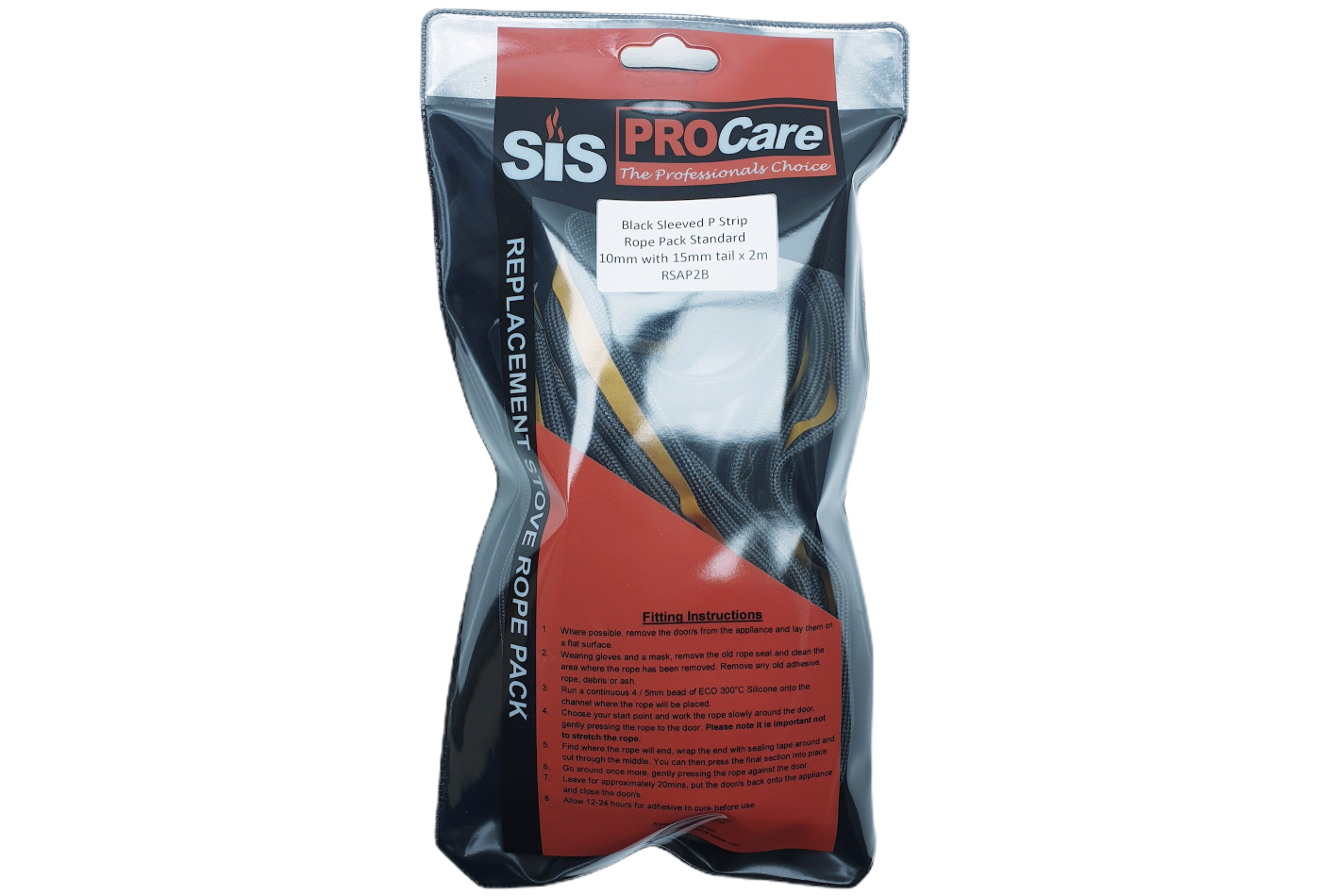 SiS Procare Black 10 milimetre with 15 milimetre Tail Black P Strip 2 metre Stove Rope Pack
