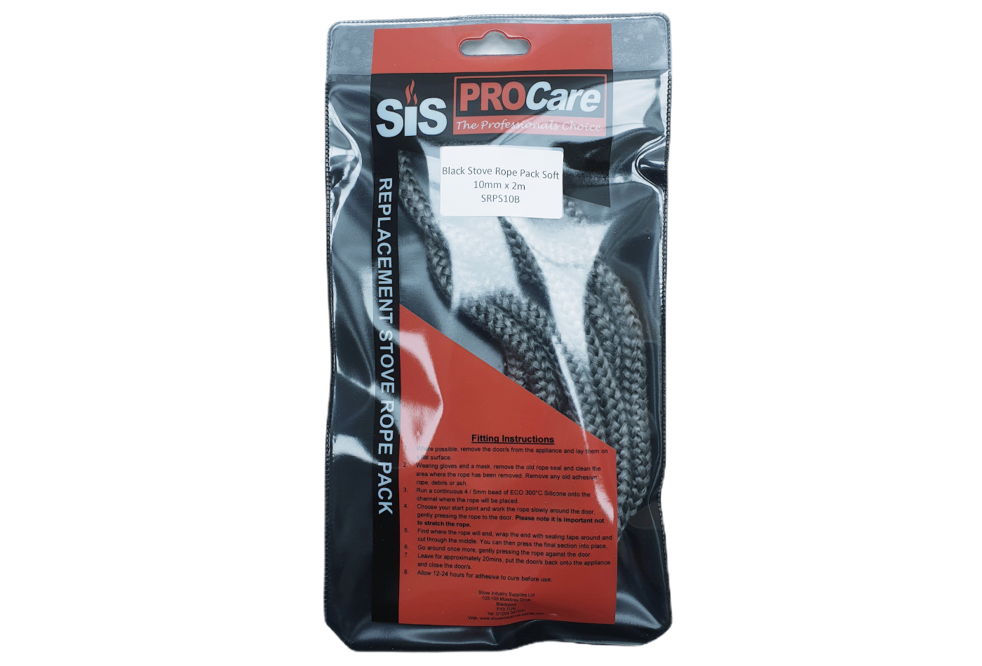 SiS Procare Black 10 milimetre x 2 metre Soft Stove Rope Pack - product code SRPS10B
