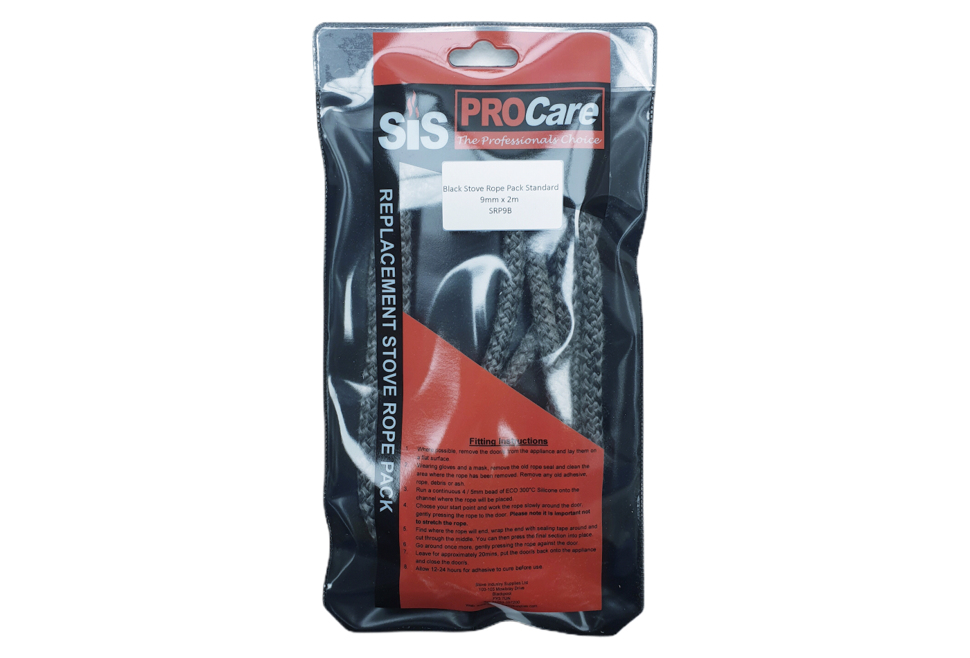 SiS Procare Black 9 milimetre x 2 metre Standard Stove Rope Pack - product code SRP9B