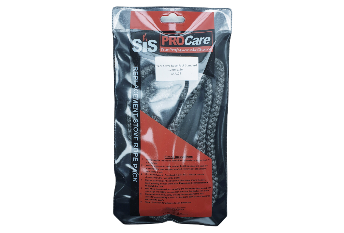 SiS Procare Black 12 milimetre x 2 metre Standard Stove Rope Pack - product code SRP12B