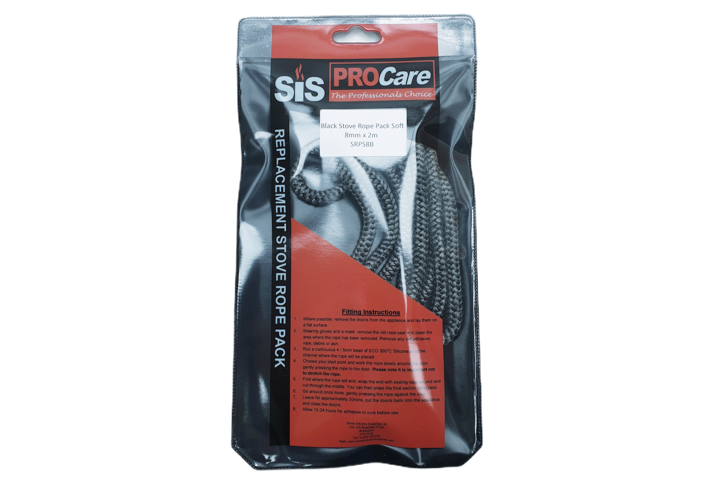 SiS Procare Black 8 milimetre x 2 metre Soft Stove Rope Pack - product code SRPS8B