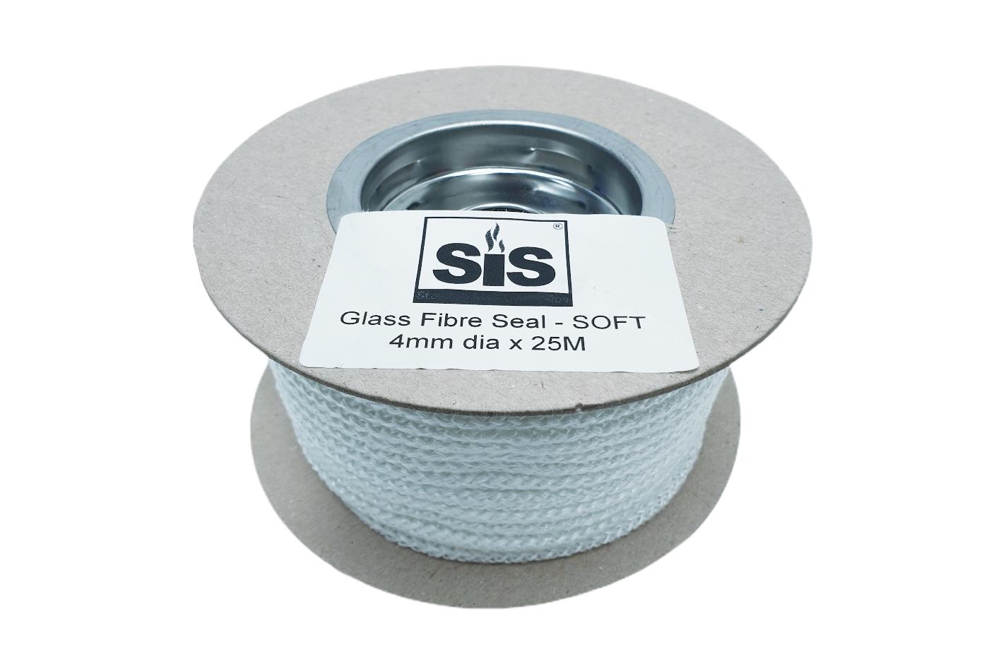 A 25 metre reel of white 4mm soft stove rope- product code RS425