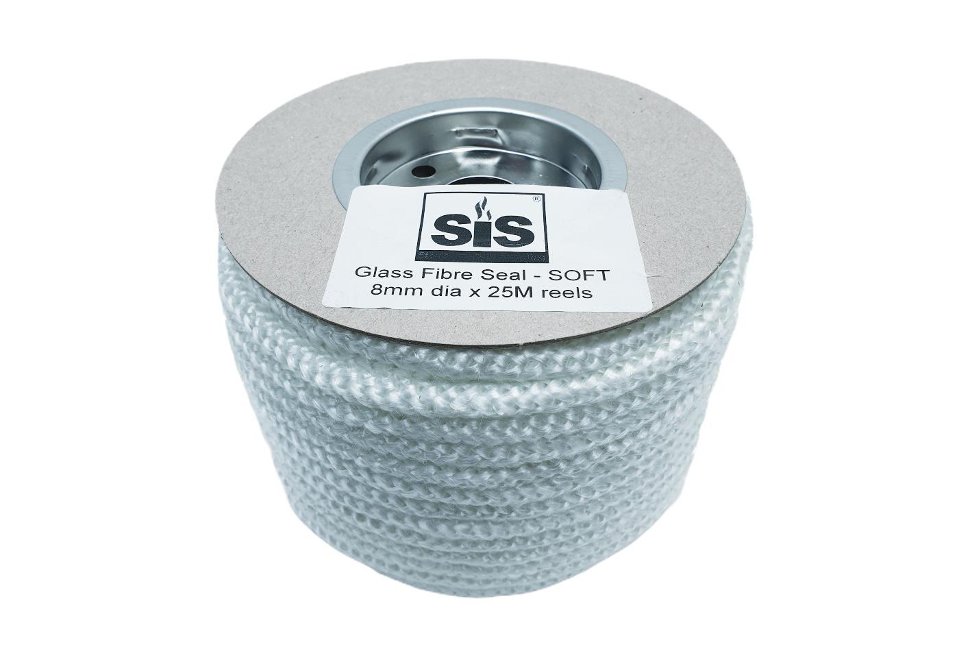 A 25 metre reel of white 8mm soft stove rope - product code RS825