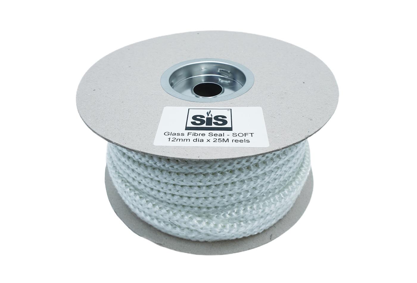 A 25 metre reel of white 12mm soft stove rope- product code RS1225