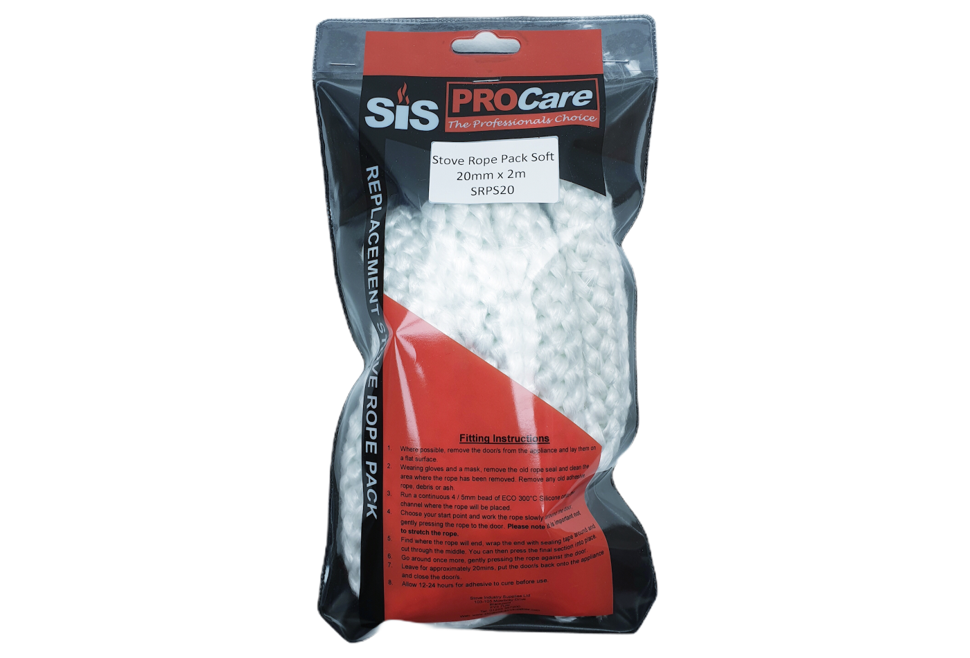 SiS Procare White 20 milimetre x 2 metre Soft Stove Rope Pack - product code SRPS20