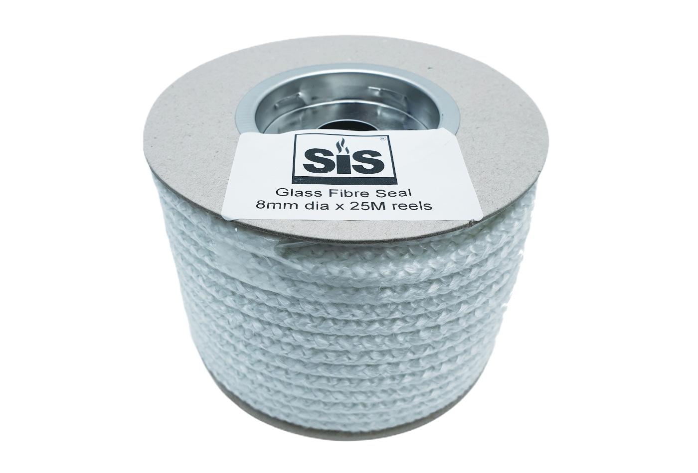 A 25 metre reel of white 8mm standard stove rope - product code R825