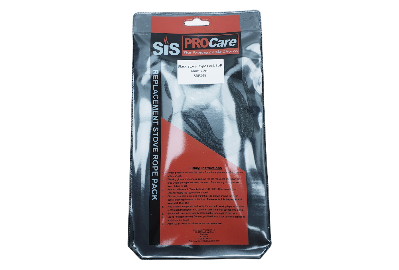 SiS Procare Black 4 milimetre x 2 metre Black Soft Stove Rope Pack - product code SRPS4B